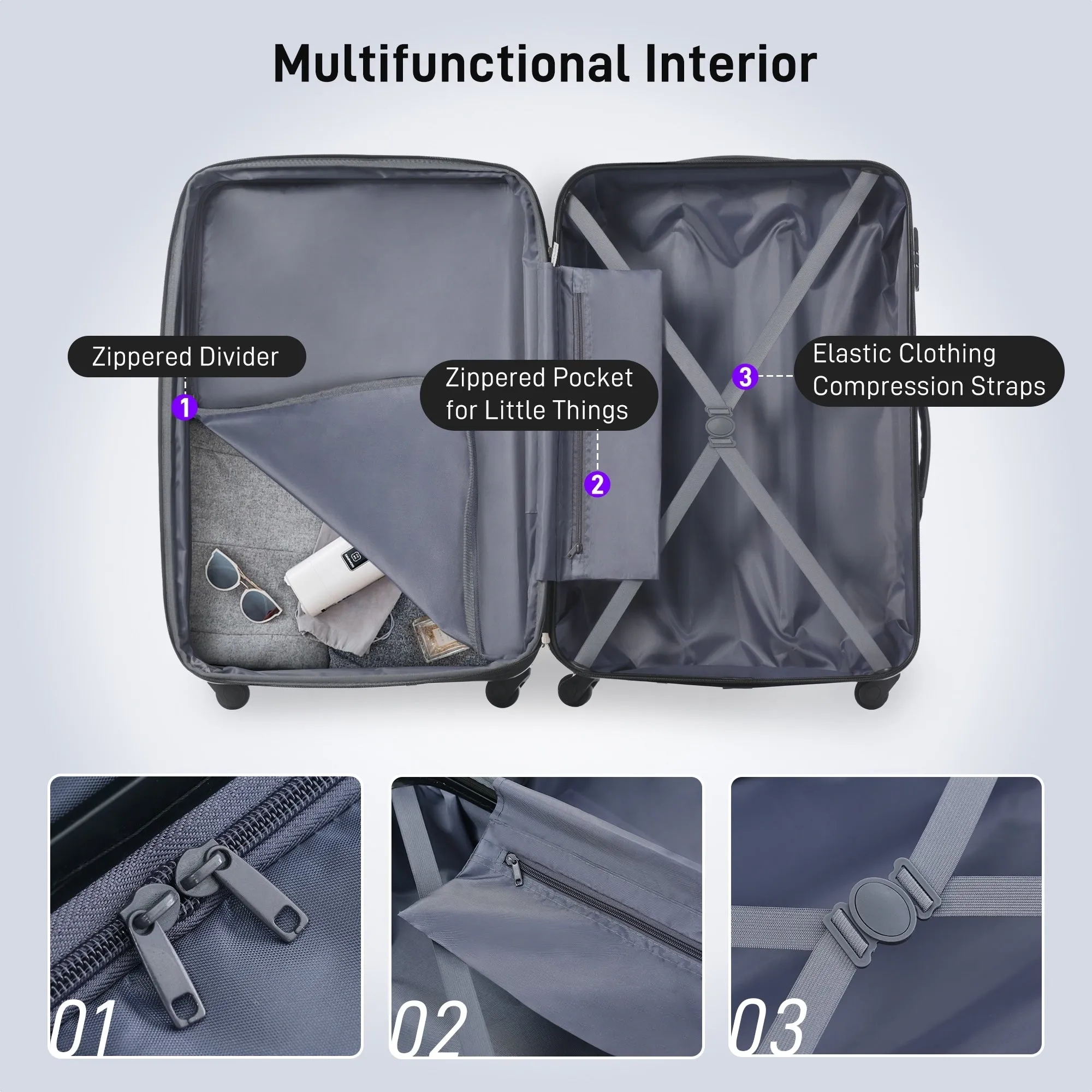 2 Pcs Hardshell Luggage Sets 20" & 28" Lightweight Carry On Spinner Suitcase with TSA Lock   Weekender Bag