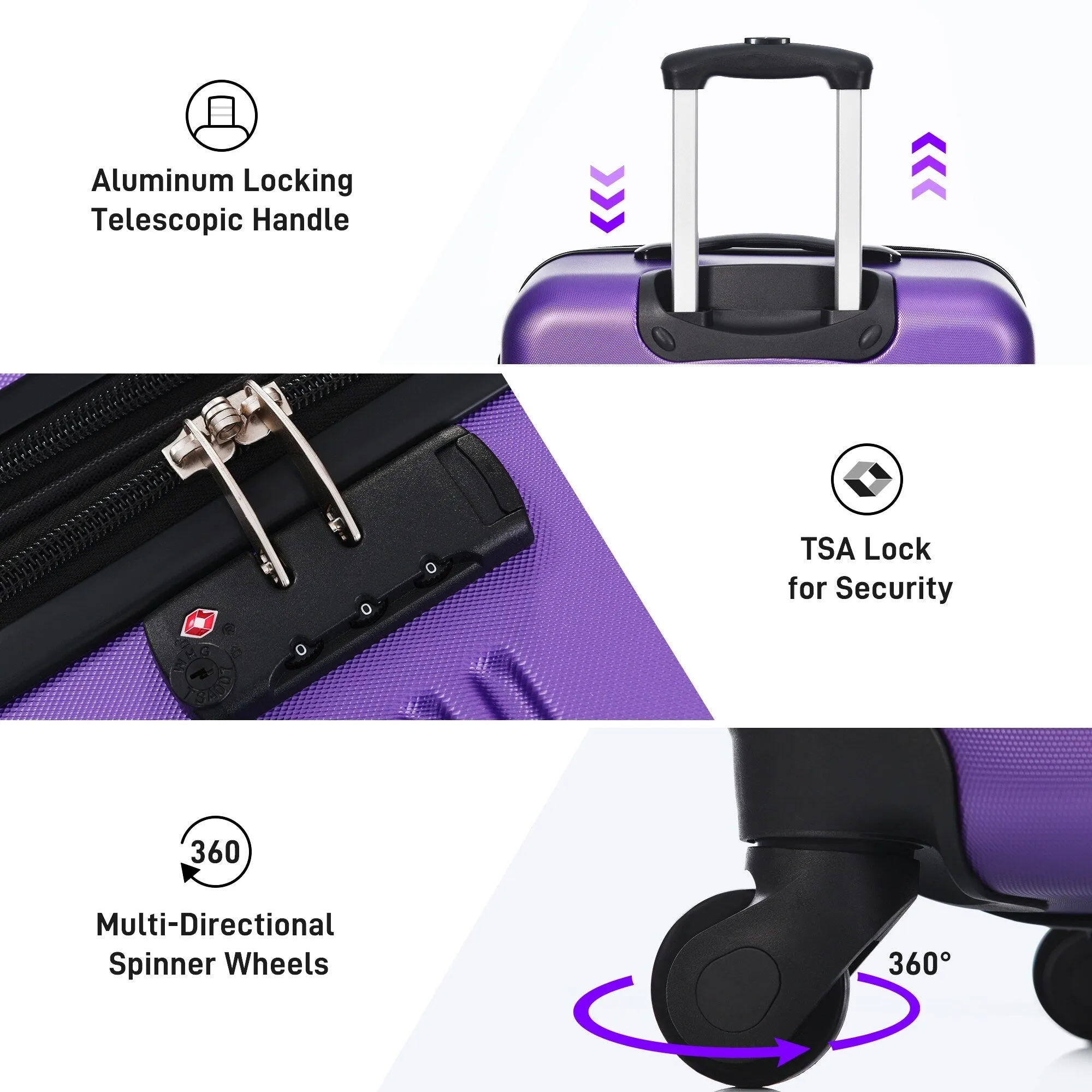 2 Pcs Hardshell Luggage Sets 20" & 28" Lightweight Carry On Spinner Suitcase with TSA Lock   Weekender Bag