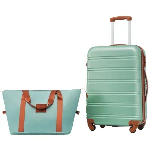 2 Pcs Hardshell Luggage Sets 24" Lightweight Carry On Spinner Suitcase with TSA Lock   Weekender Bag