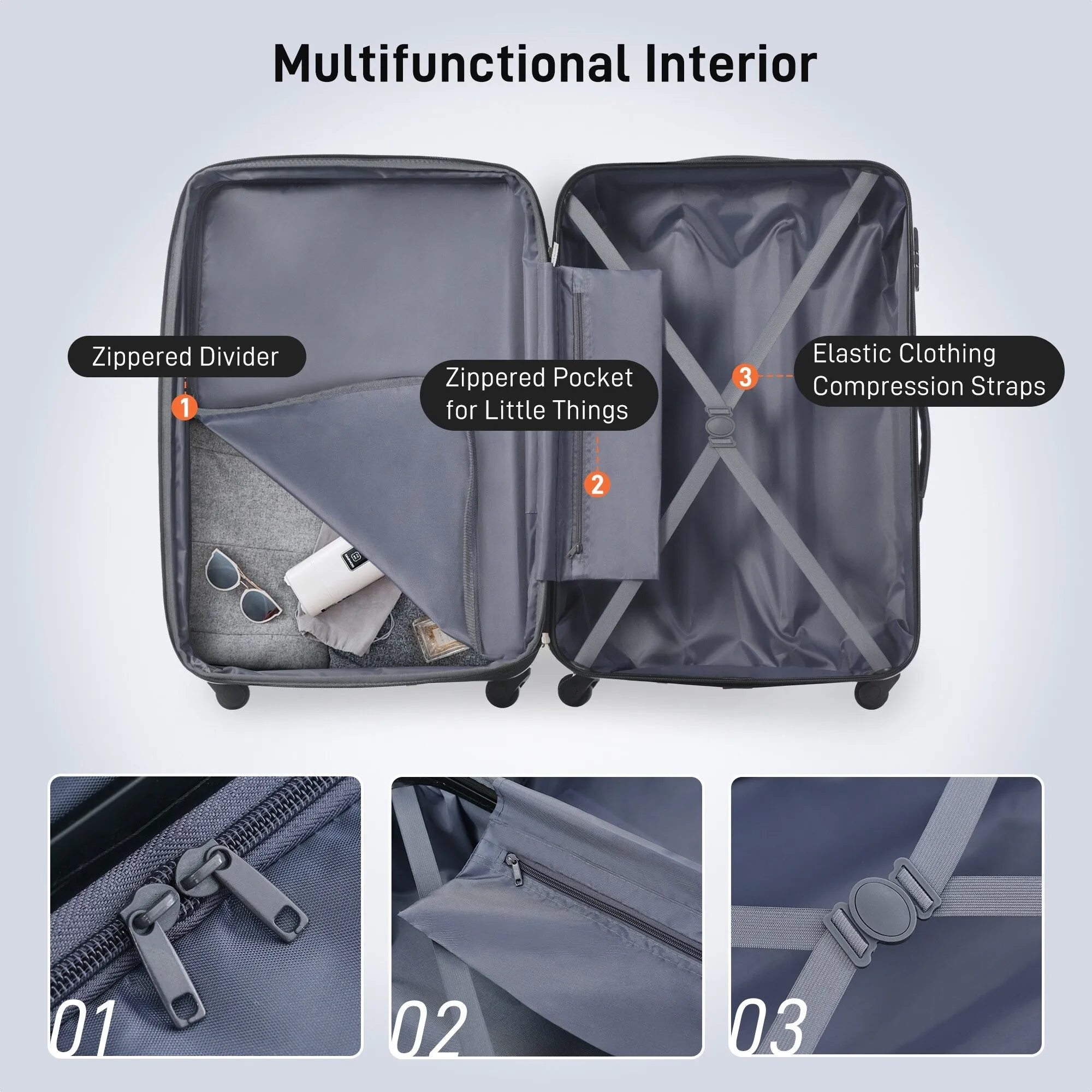 20"/24"/28" Expandable Luggage Set with TSA Lock and Spinner Wheels, Hardside 3 Piece Suitcase with Zippered Compartment