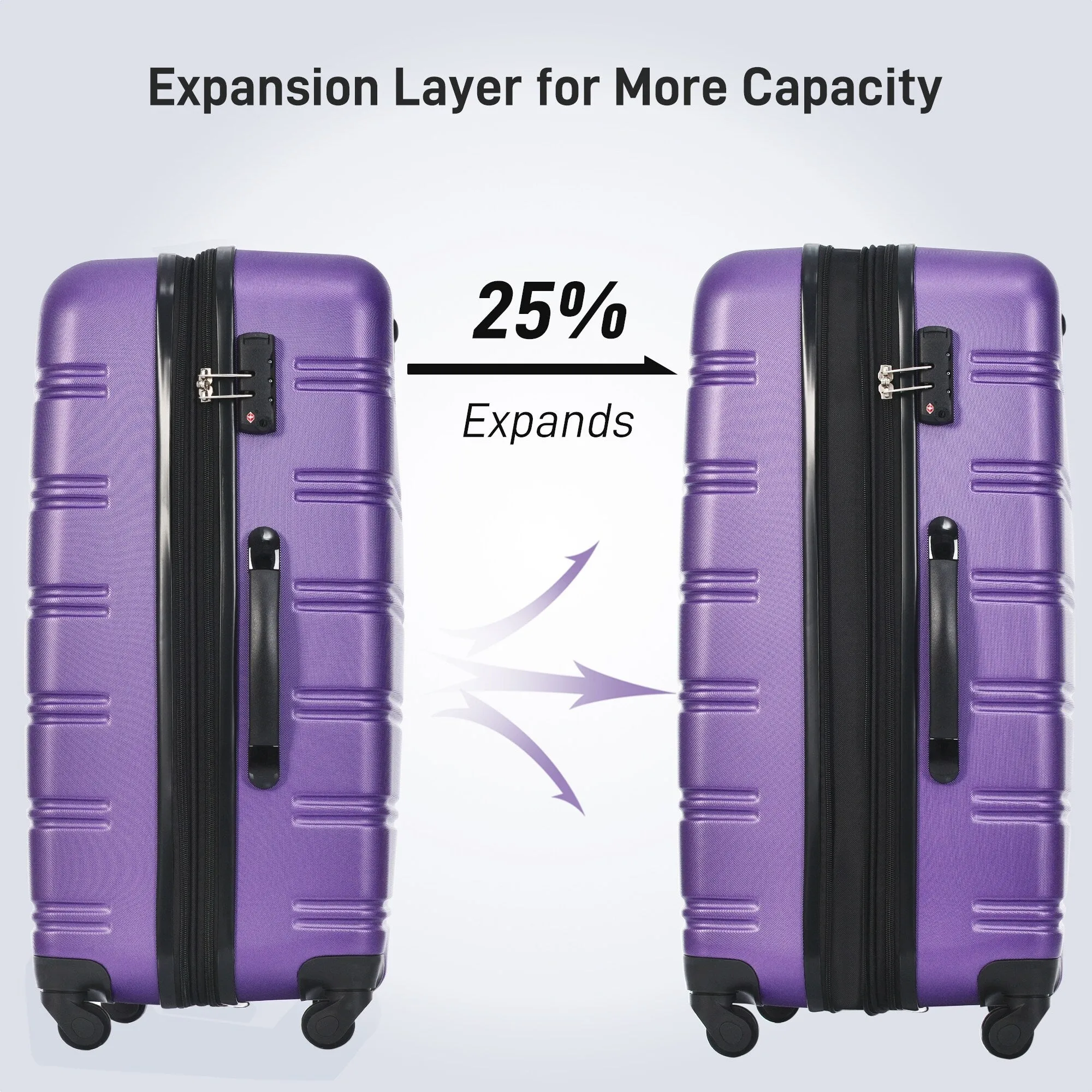 20"/24"/28" Expandable Luggage Set with TSA Lock and Spinner Wheels, Hardside 3 Piece Suitcase with Zippered Compartment