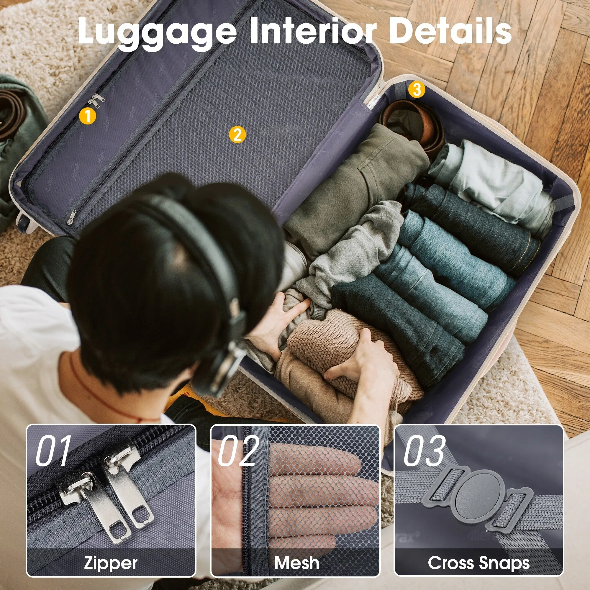 20"/24"/28" Expandable Luggage Set with TSA Lock and Spinner Wheels, Hardside 3 Piece Suitcase with Zippered Compartment