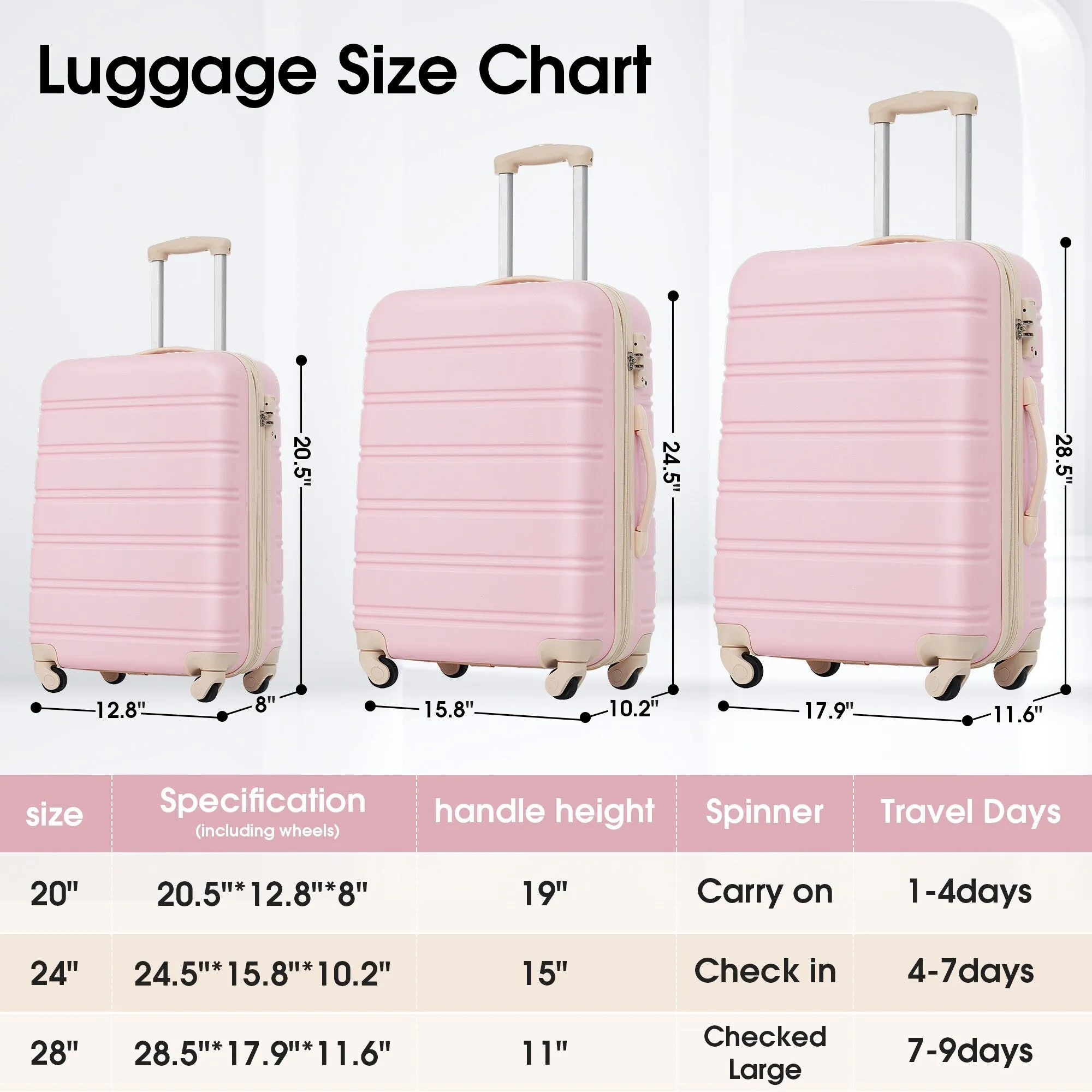 20"/24"/28" Expandable Luggage Set with TSA Lock and Spinner Wheels, Hardside 3 Piece Suitcase with Zippered Compartment