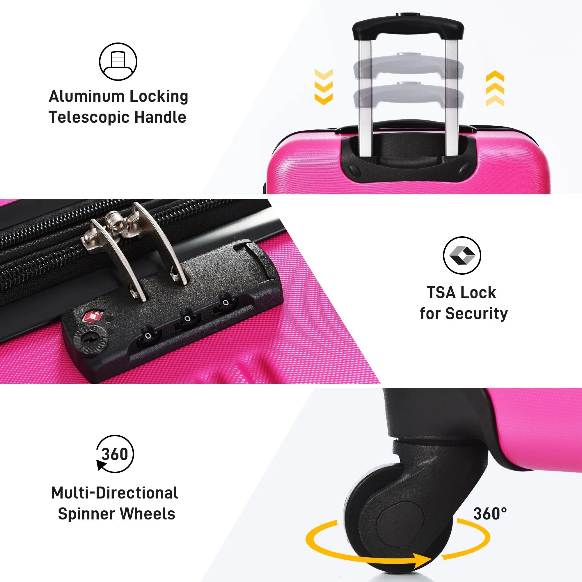 20"/24"/28" Expandable Luggage Set with TSA Lock and Spinner Wheels, Hardside 3 Piece Suitcase with Zippered Compartment