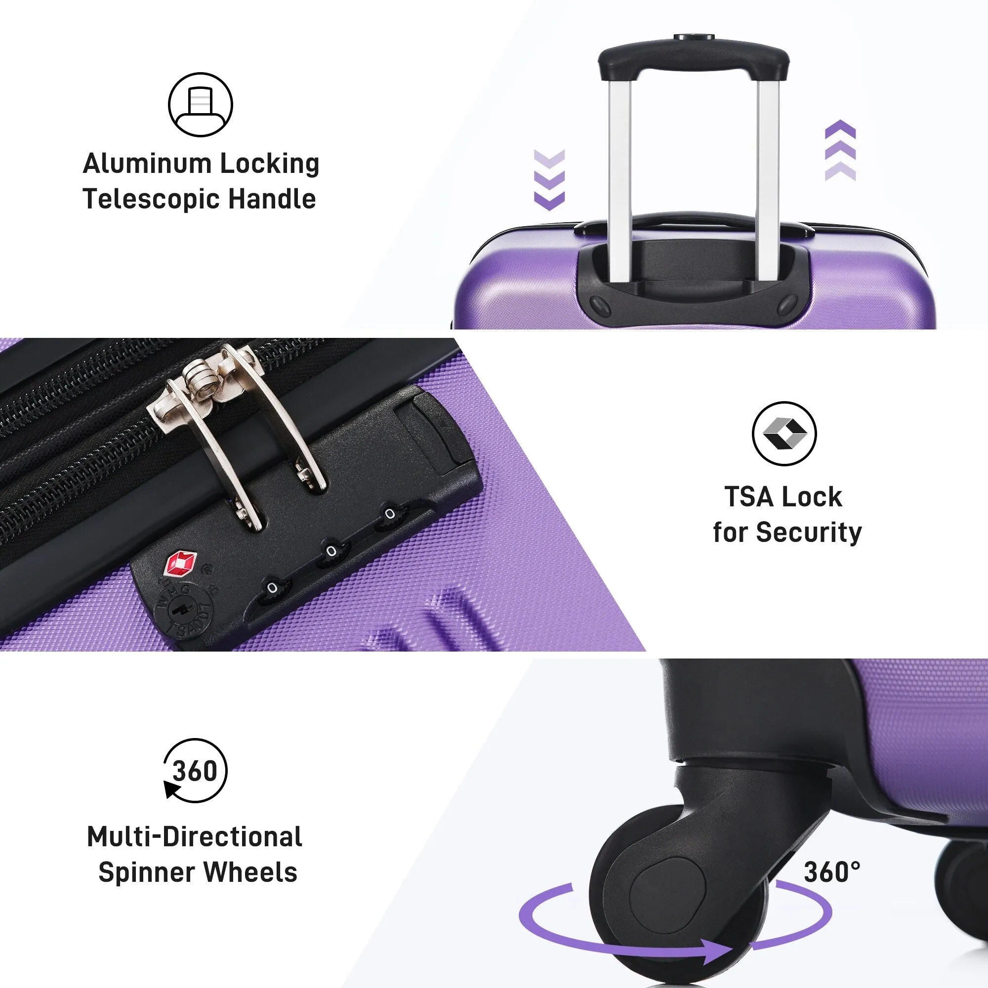 20"/24"/28" Expandable Luggage Set with TSA Lock and Spinner Wheels, Hardside 3 Piece Suitcase with Zippered Compartment