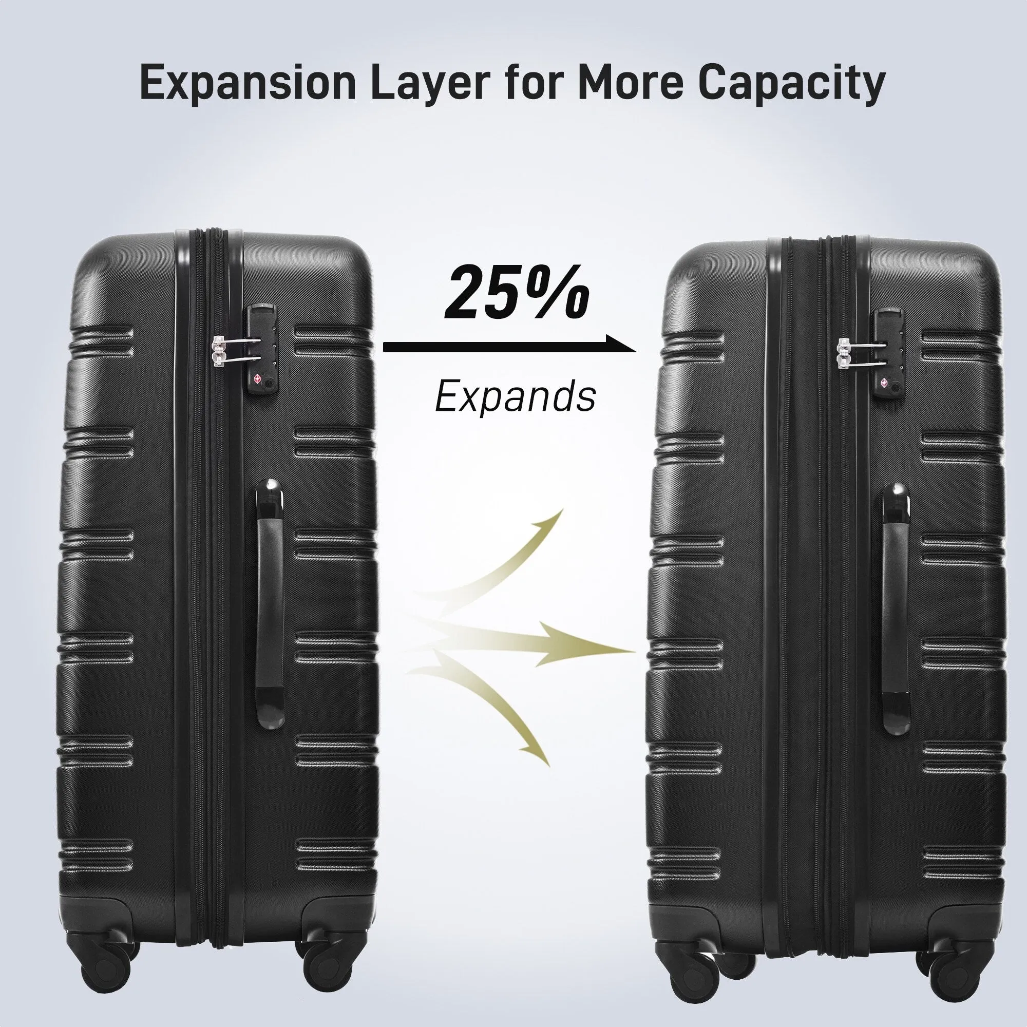 20"/24"/28" Expandable Luggage Set with TSA Lock and Spinner Wheels, Hardside 3 Piece Suitcase with Zippered Compartment