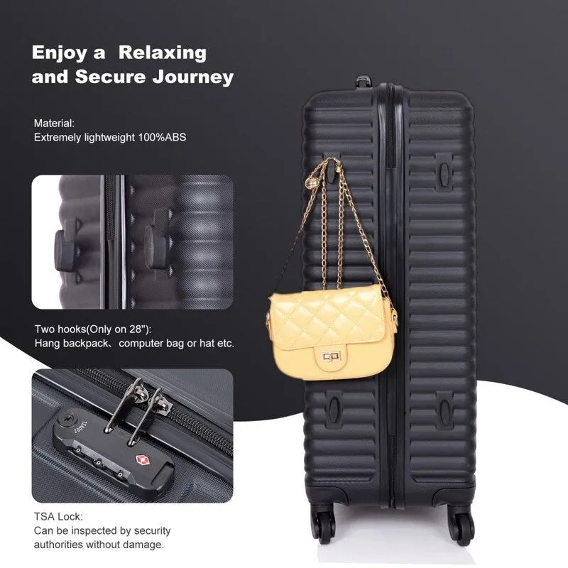 3 Piece ABS Lightweight Suitcase Luggage Sets with Two Hooks,TSA Lock