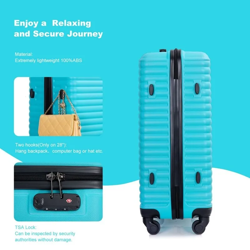 3 Piece ABS Lightweight Suitcase Luggage Sets with Two Hooks,TSA Lock