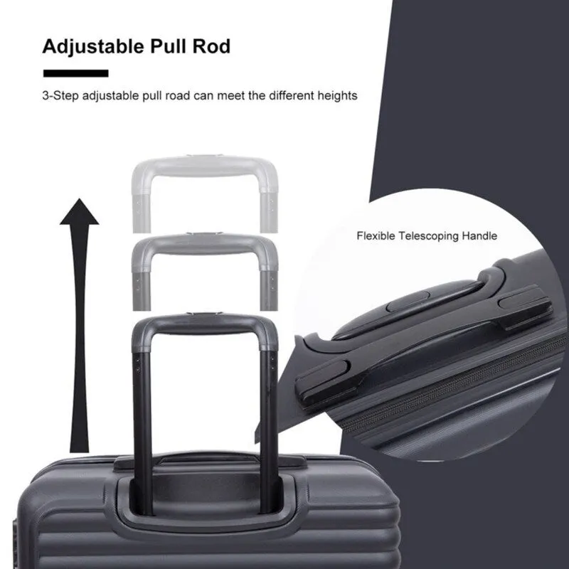 3 Piece ABS Lightweight Suitcase Luggage Sets with Two Hooks,TSA Lock