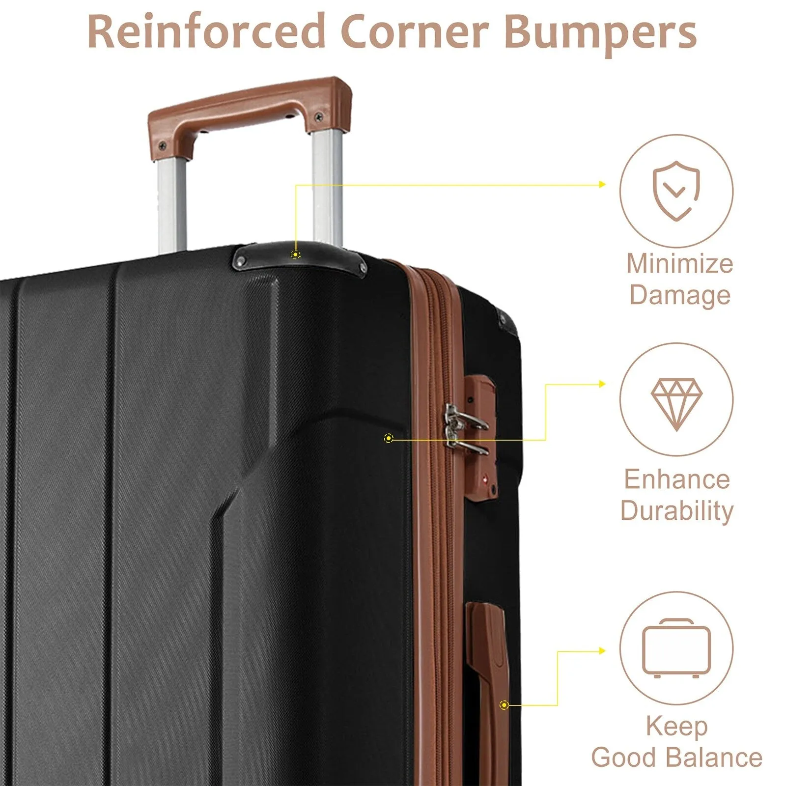 3 Piece Expandable Luggage Sets with 2 Spinner and TSA Lock (20/24/28)