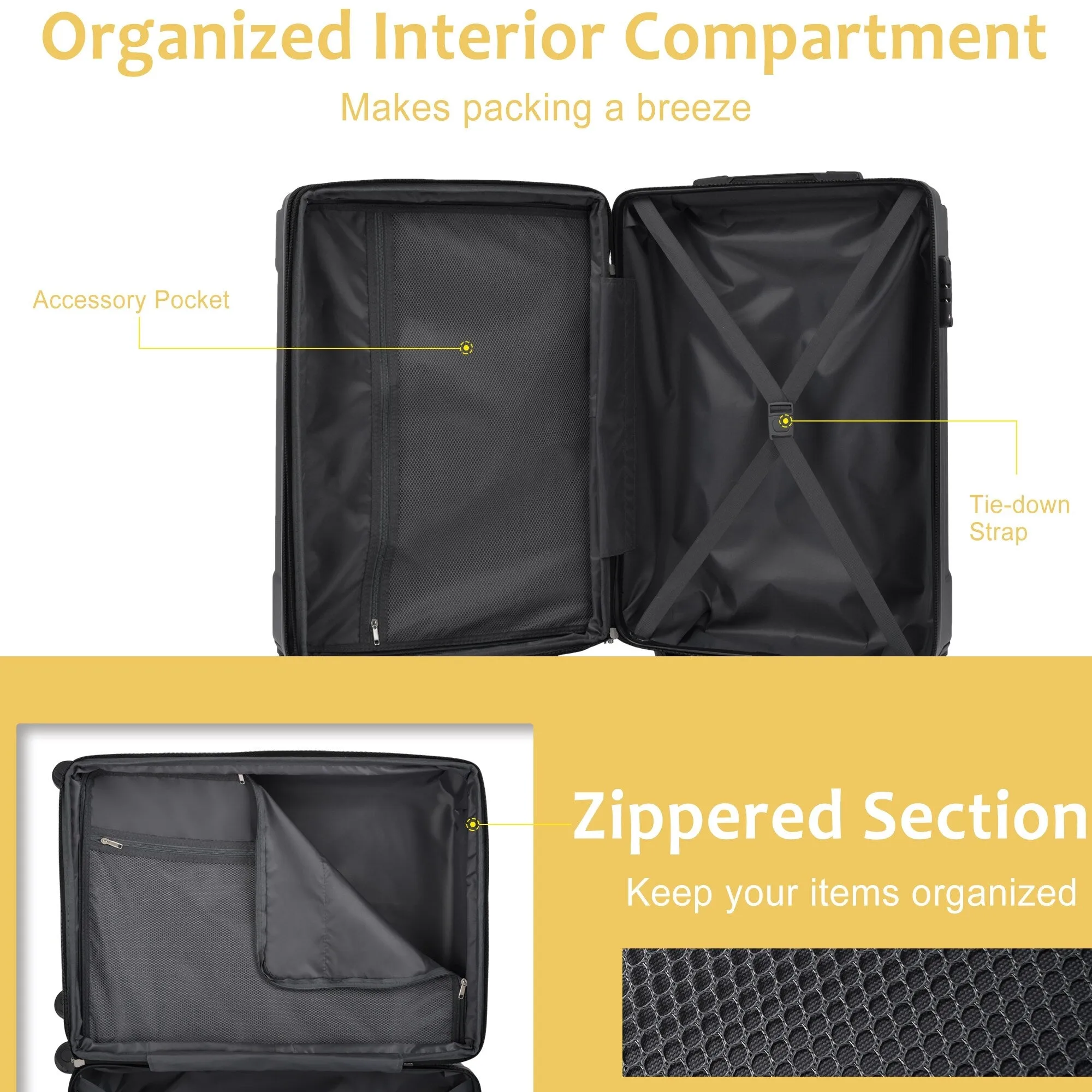 3 Piece Expandable Luggage Sets with 2 Spinner and TSA Lock (20/24/28)