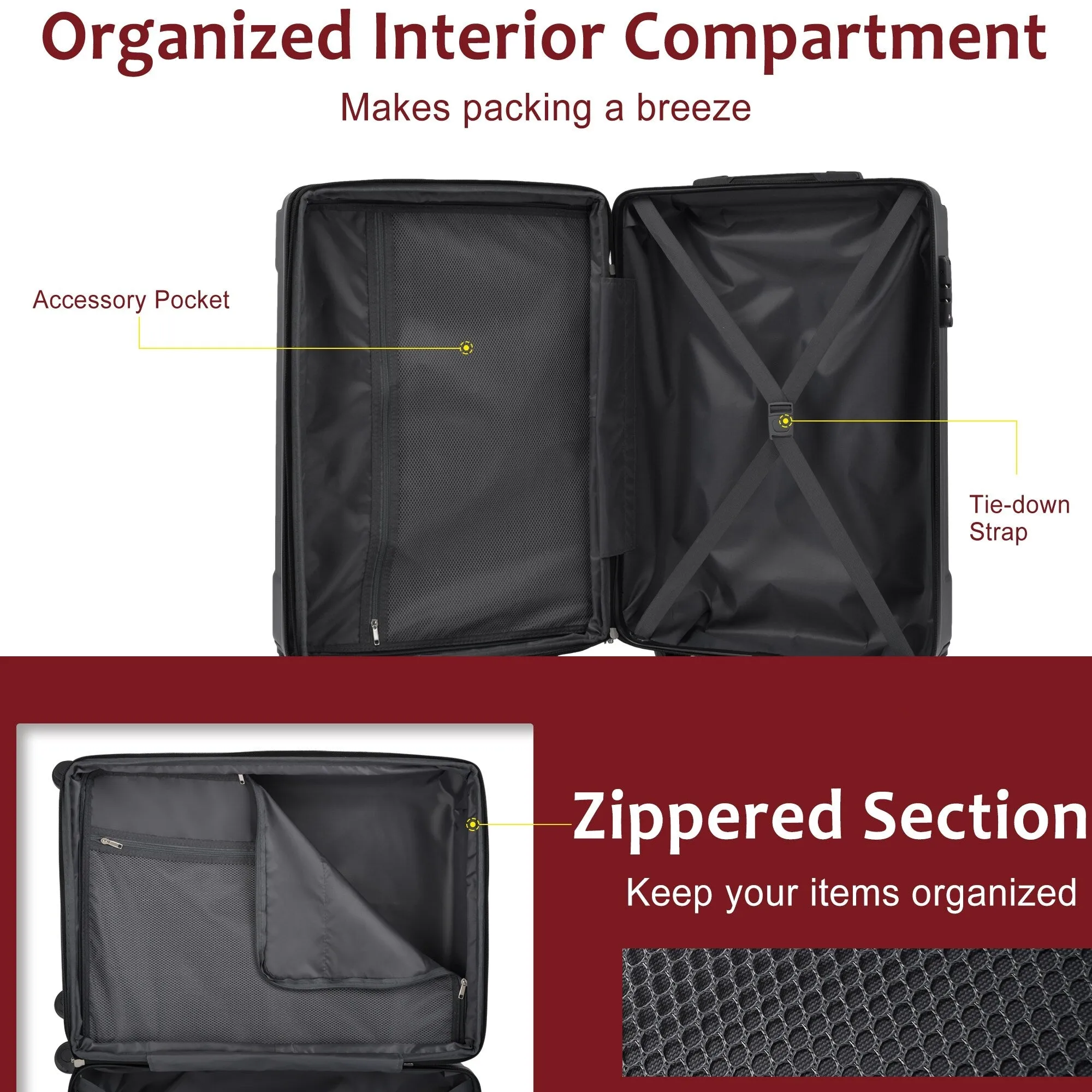 3 Piece Expandable Luggage Sets with 2 Spinner and TSA Lock (20/24/28)