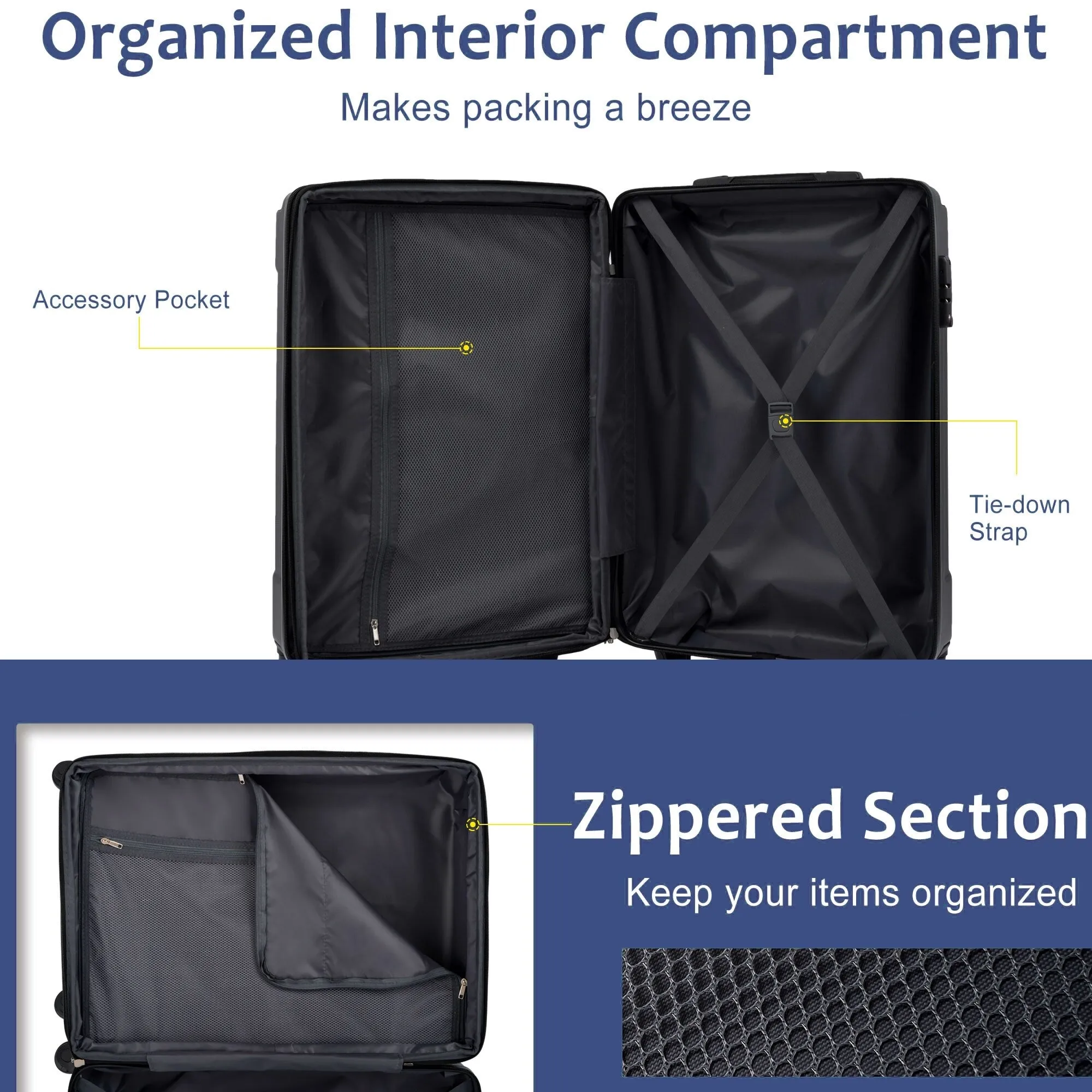 3 Piece Expandable Luggage Sets with 2 Spinner and TSA Lock (20/24/28)
