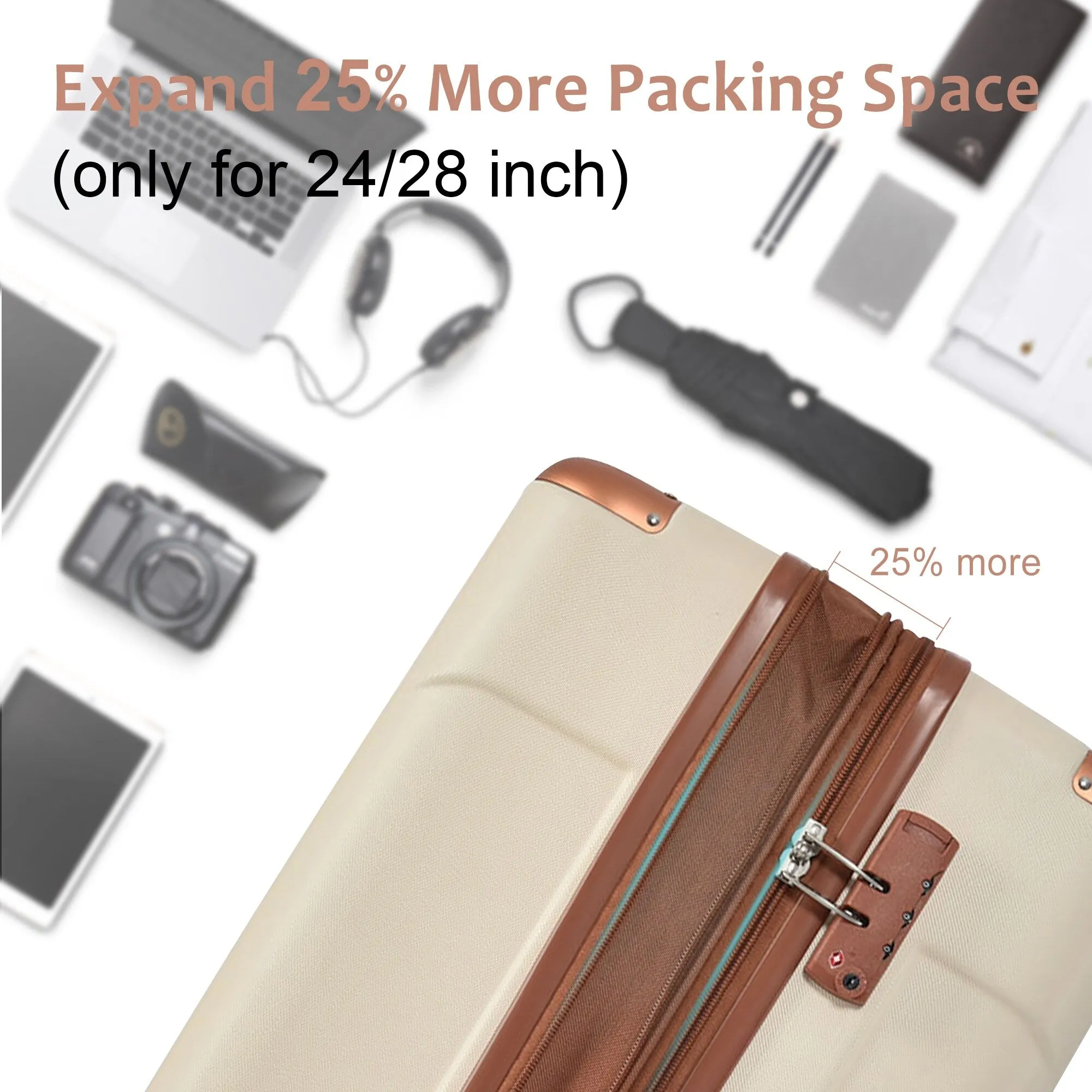 3 Piece Expandable Luggage Sets with 2 Spinner and TSA Lock (20/24/28)