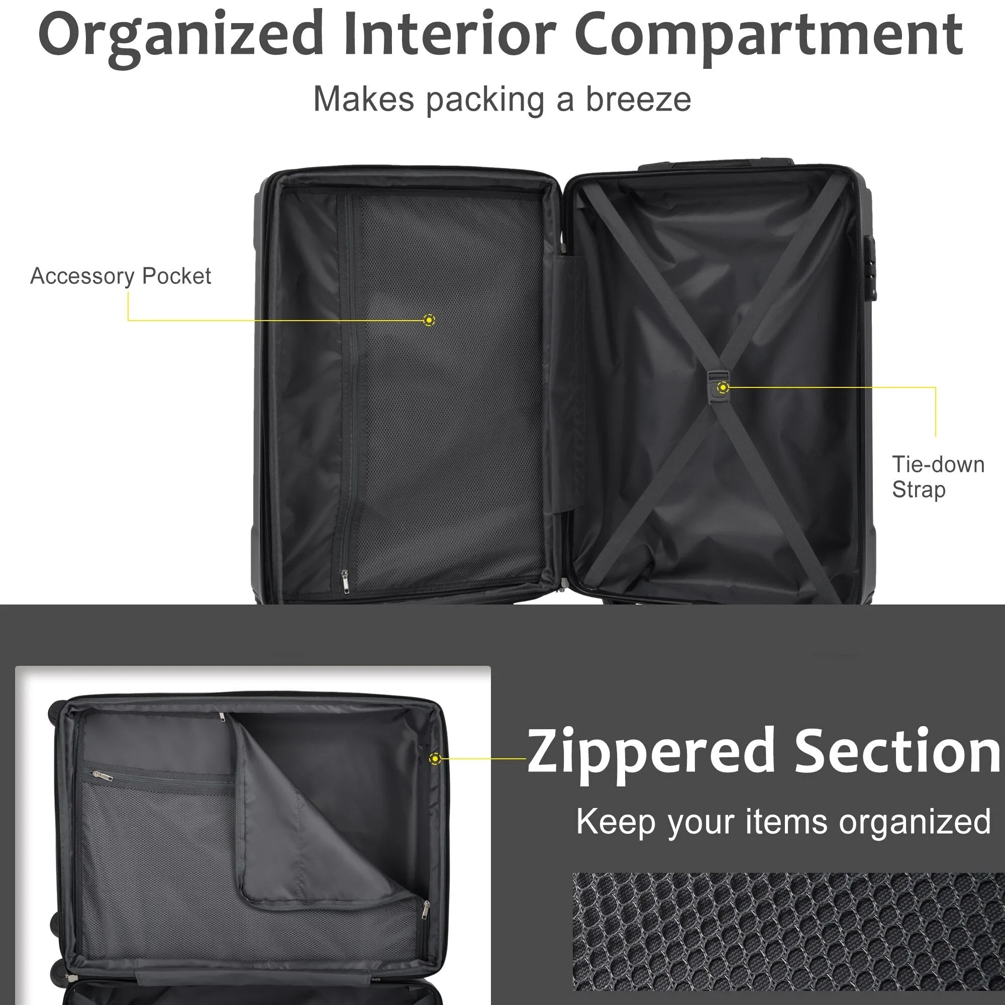3 Piece Expandable Luggage Sets with 2 Spinner and TSA Lock (20/24/28)