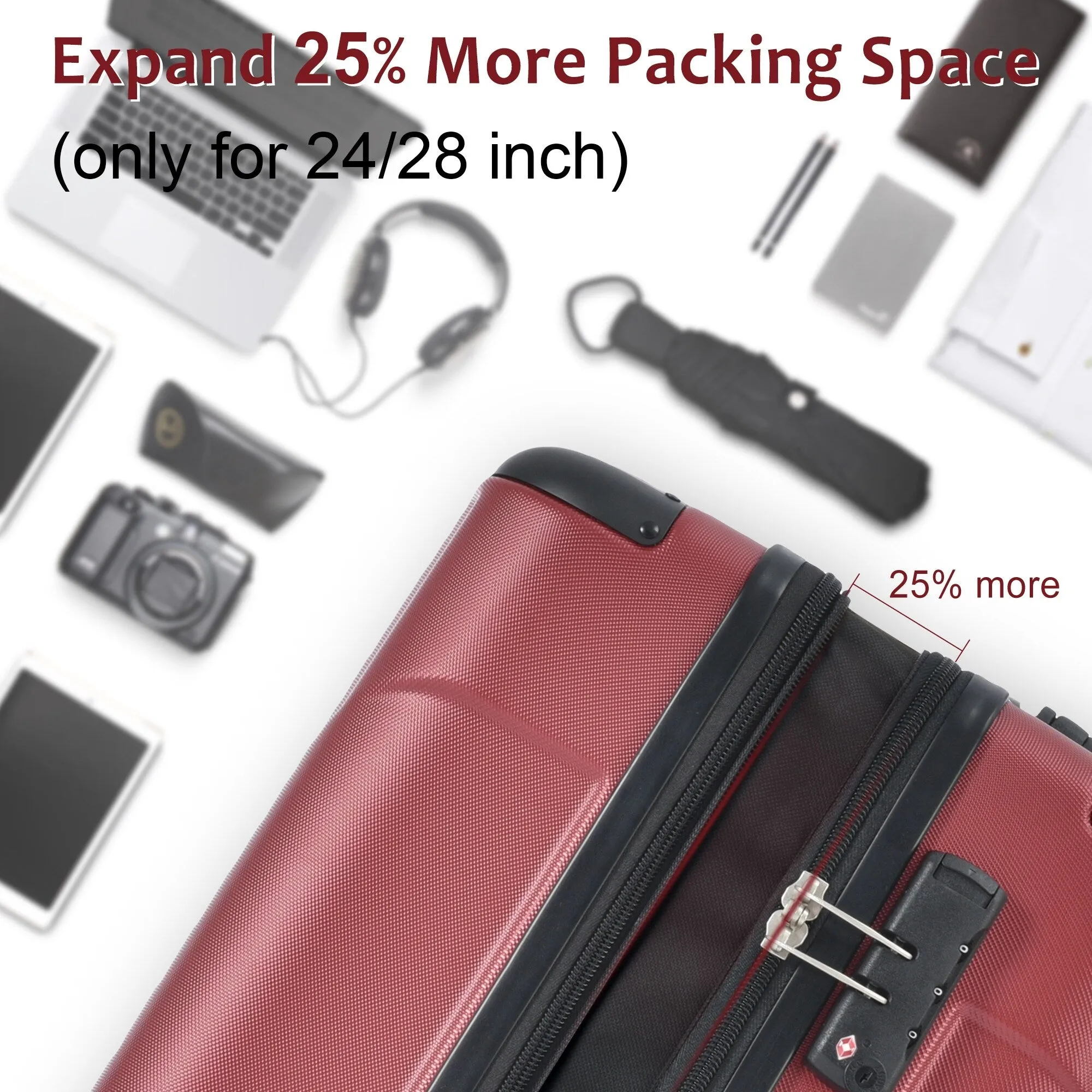 3 Piece Expandable Luggage Sets with 2 Spinner and TSA Lock (20/24/28)
