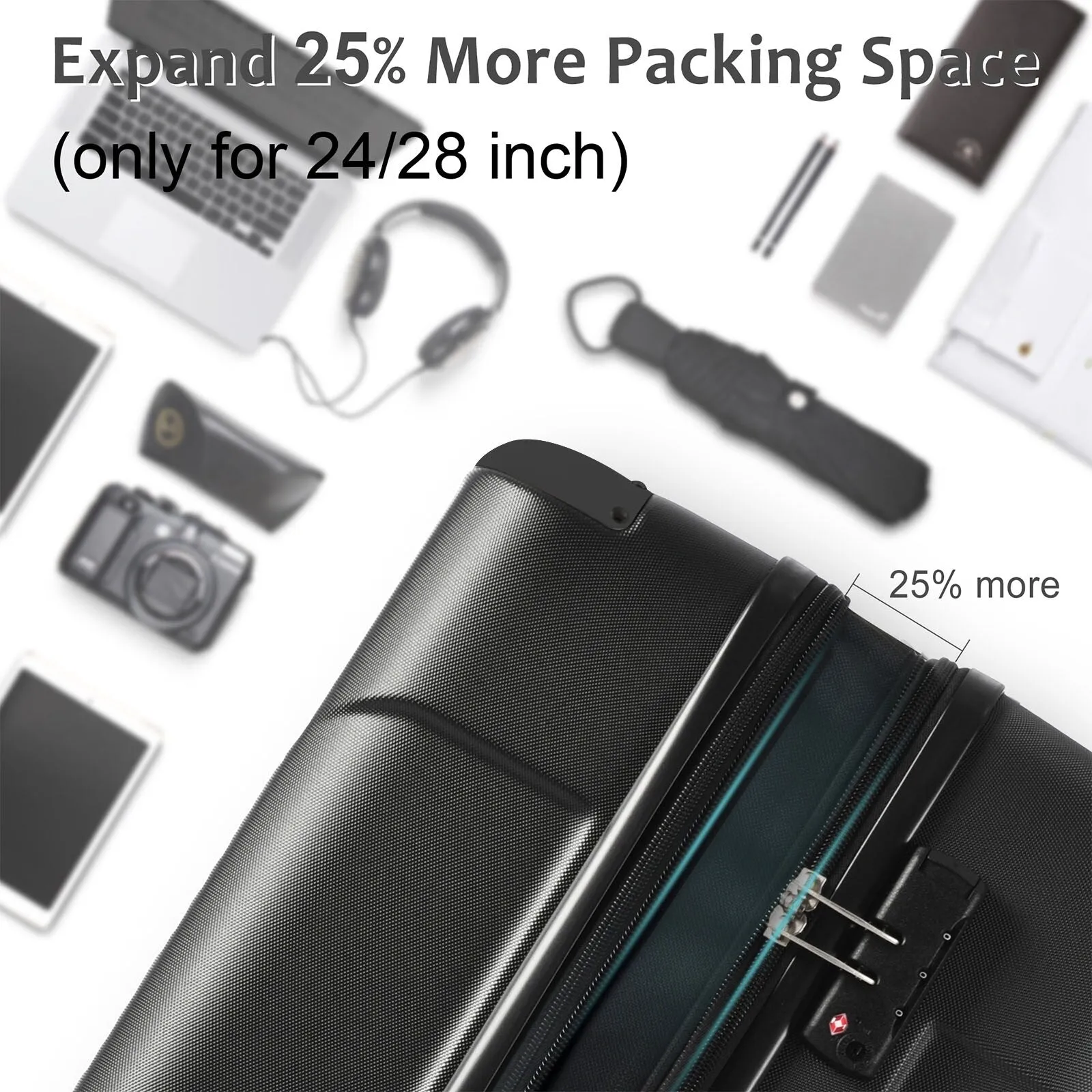 3 Piece Expandable Luggage Sets with 2 Spinner and TSA Lock (20/24/28)