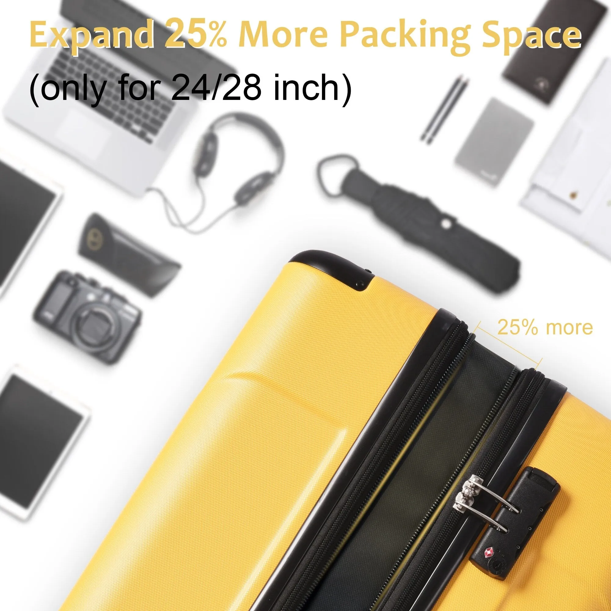 3 Piece Expandable Luggage Sets with 2 Spinner and TSA Lock (20/24/28)