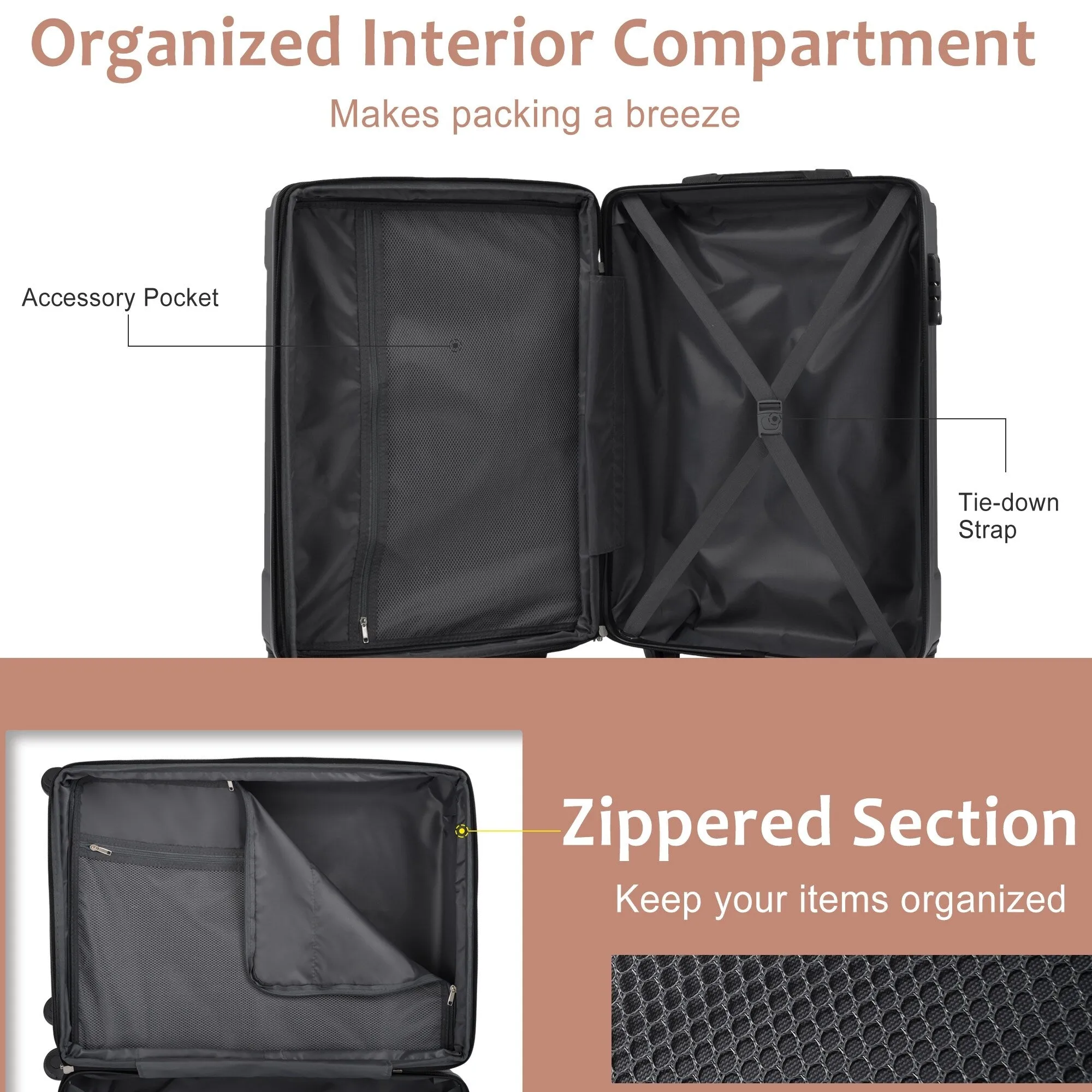3 Piece Expandable Luggage Sets with 2 Spinner and TSA Lock (20/24/28)
