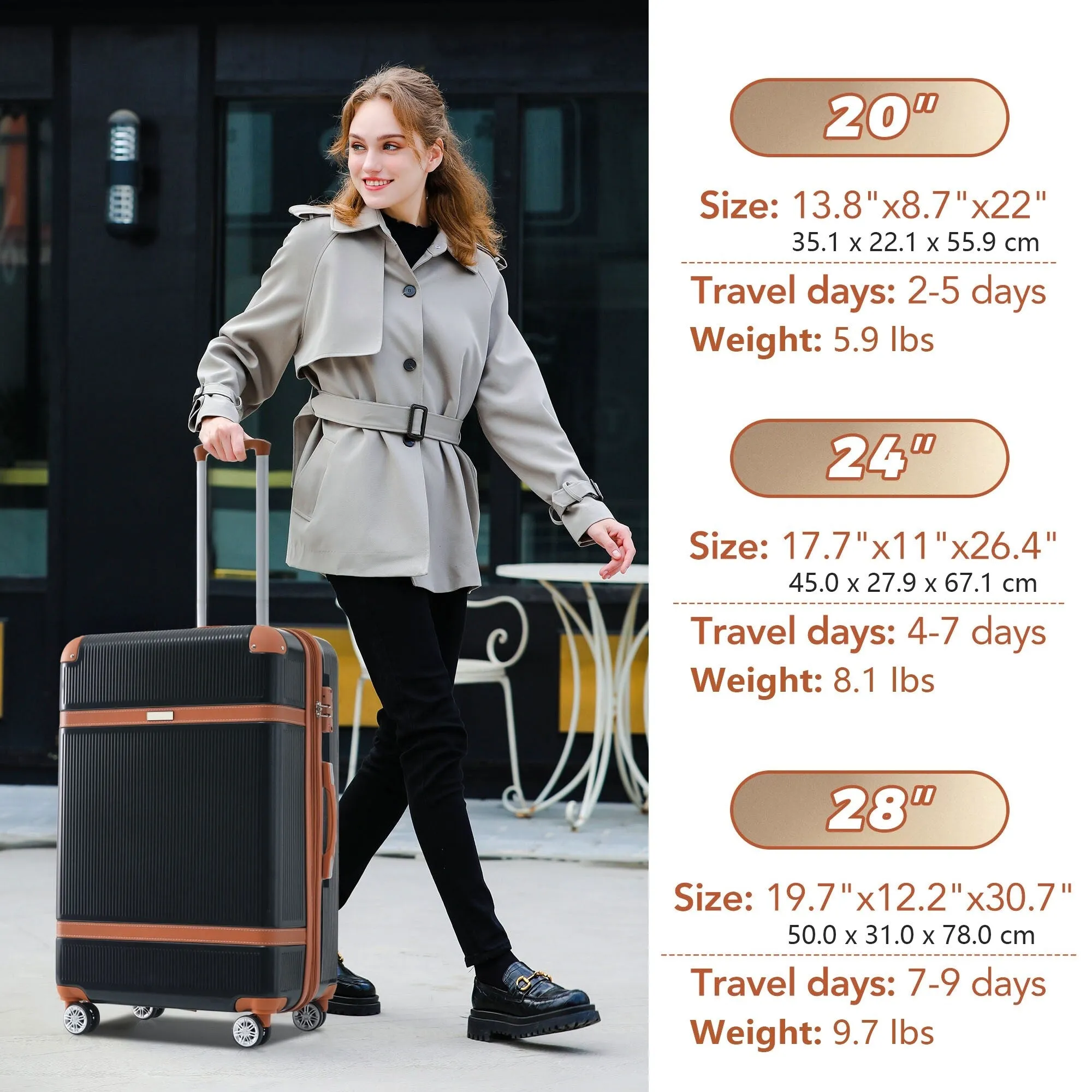 3 Piece Expansion Luggage Sets with Spinner Wheels and TSA Lock, Hardshell Suitcase with Telescopic Handle (20''24''28'')