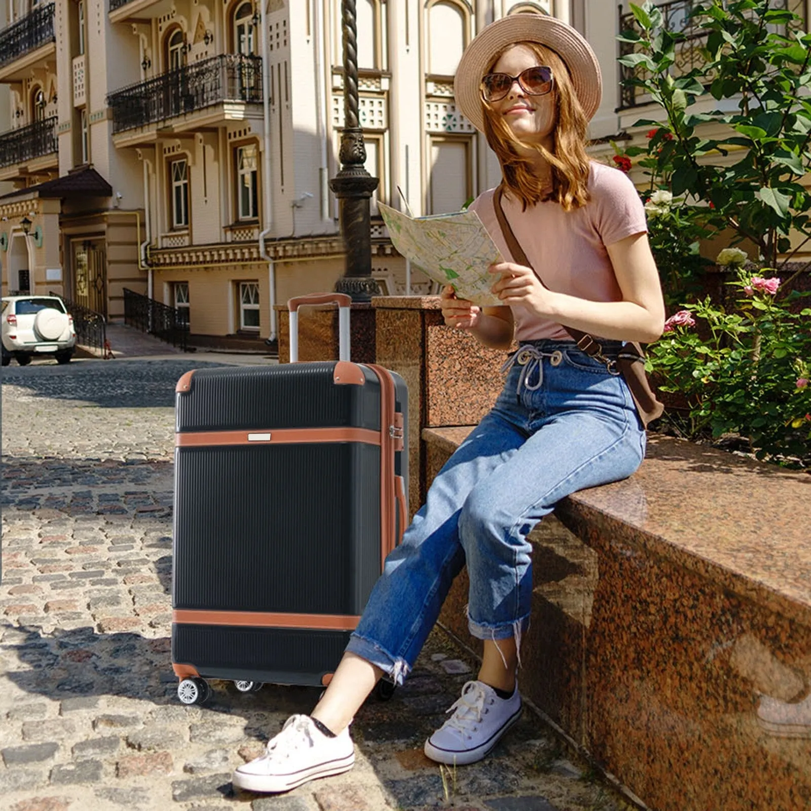 3 Piece Expansion Luggage Sets with Spinner Wheels and TSA Lock, Hardshell Suitcase with Telescopic Handle (20''24''28'')