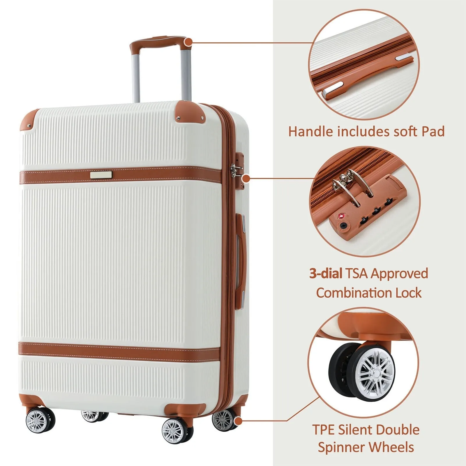 3 Piece Expansion Luggage Sets with Spinner Wheels and TSA Lock, Hardshell Suitcase with Telescopic Handle (20''24''28'')