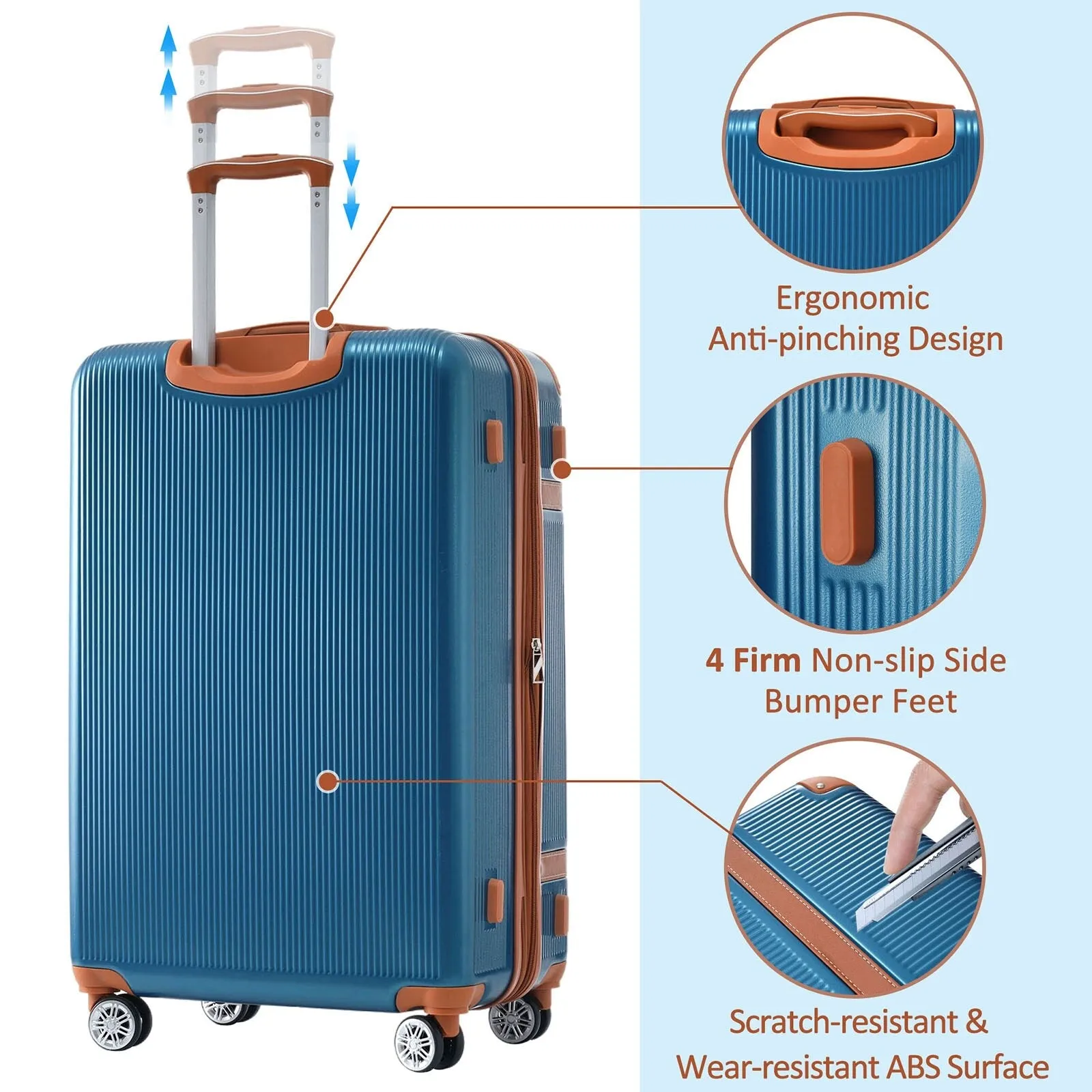 3 Piece Expansion Luggage Sets with Spinner Wheels and TSA Lock, Hardshell Suitcase with Telescopic Handle (20''24''28'')