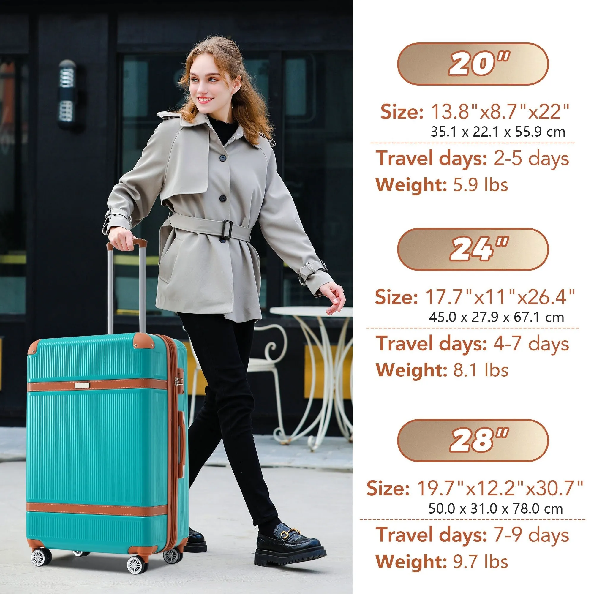 3 Piece Expansion Luggage Sets with Spinner Wheels and TSA Lock, Hardshell Suitcase with Telescopic Handle (20''24''28'')