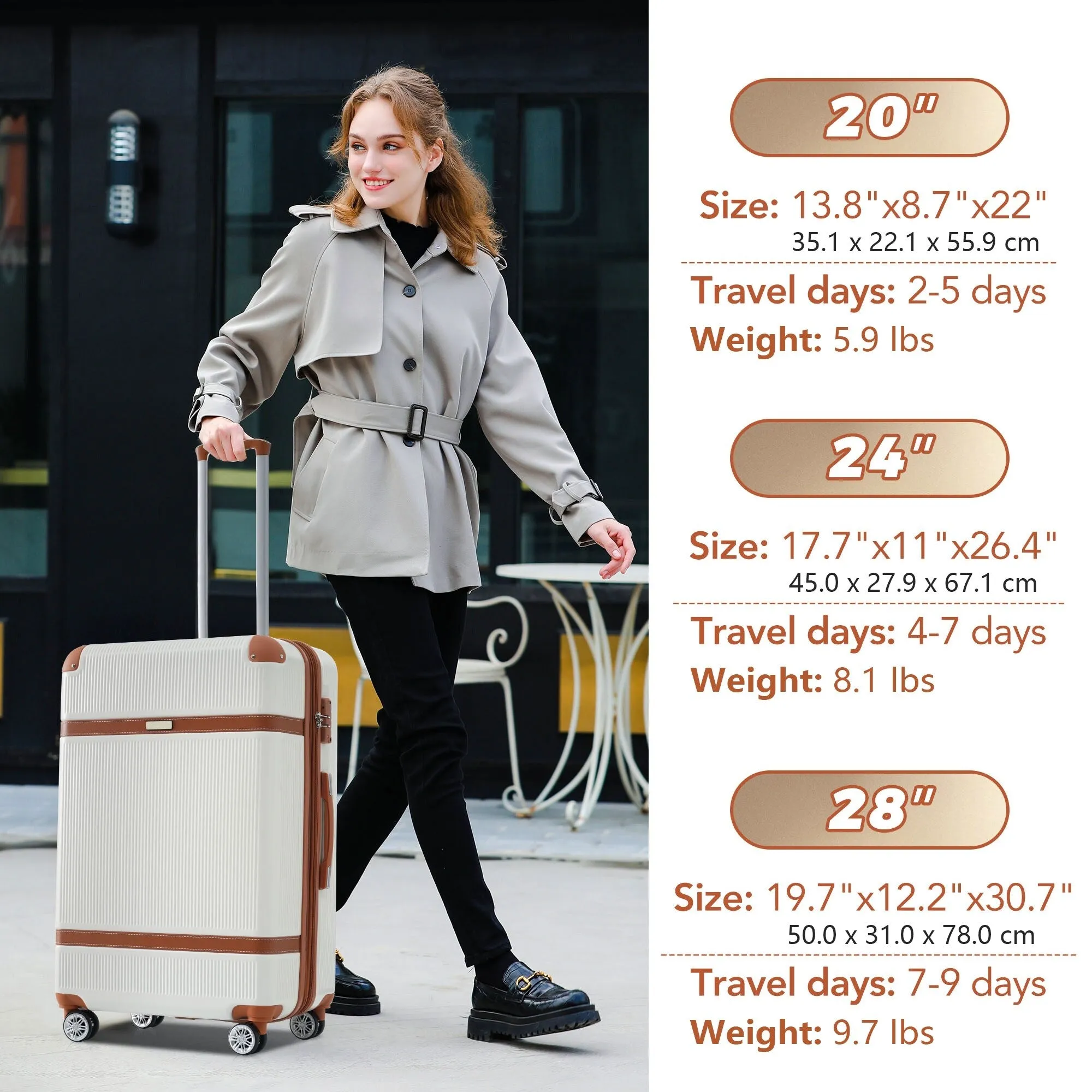 3 Piece Expansion Luggage Sets with Spinner Wheels and TSA Lock, Hardshell Suitcase with Telescopic Handle (20''24''28'')
