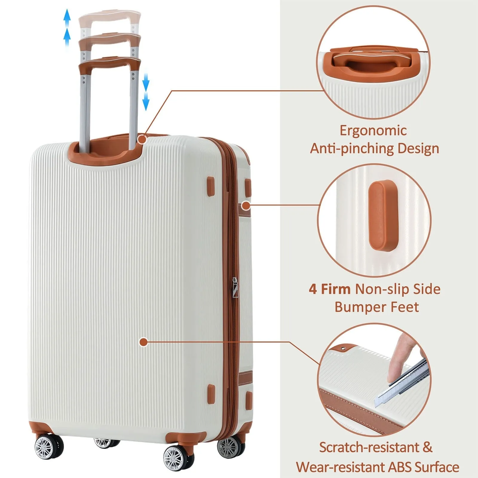 3 Piece Expansion Luggage Sets with Spinner Wheels and TSA Lock, Hardshell Suitcase with Telescopic Handle (20''24''28'')