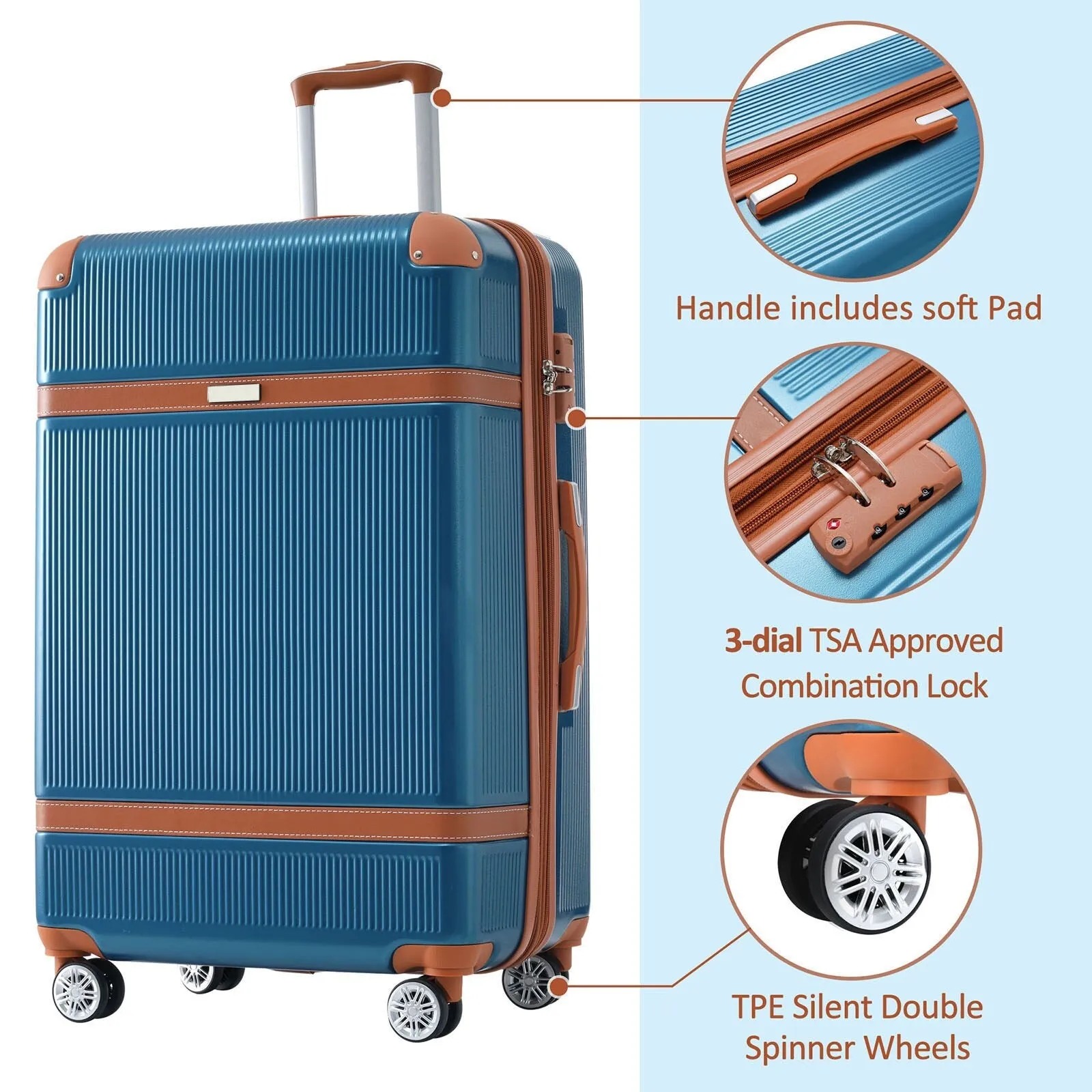 3 Piece Expansion Luggage Sets with Spinner Wheels and TSA Lock, Hardshell Suitcase with Telescopic Handle (20''24''28'')