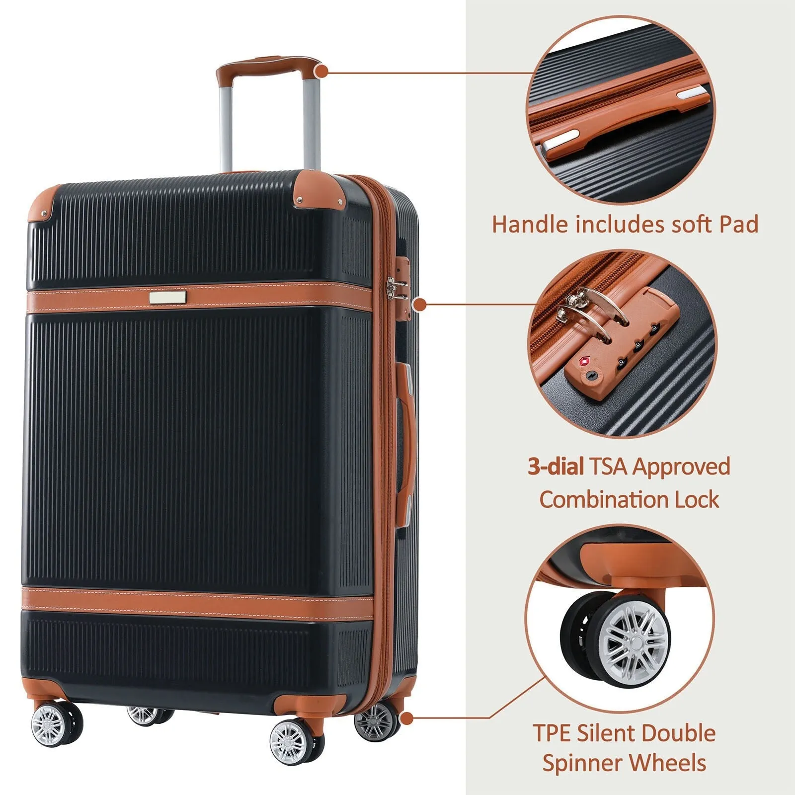 3 Piece Expansion Luggage Sets with Spinner Wheels and TSA Lock, Hardshell Suitcase with Telescopic Handle (20''24''28'')