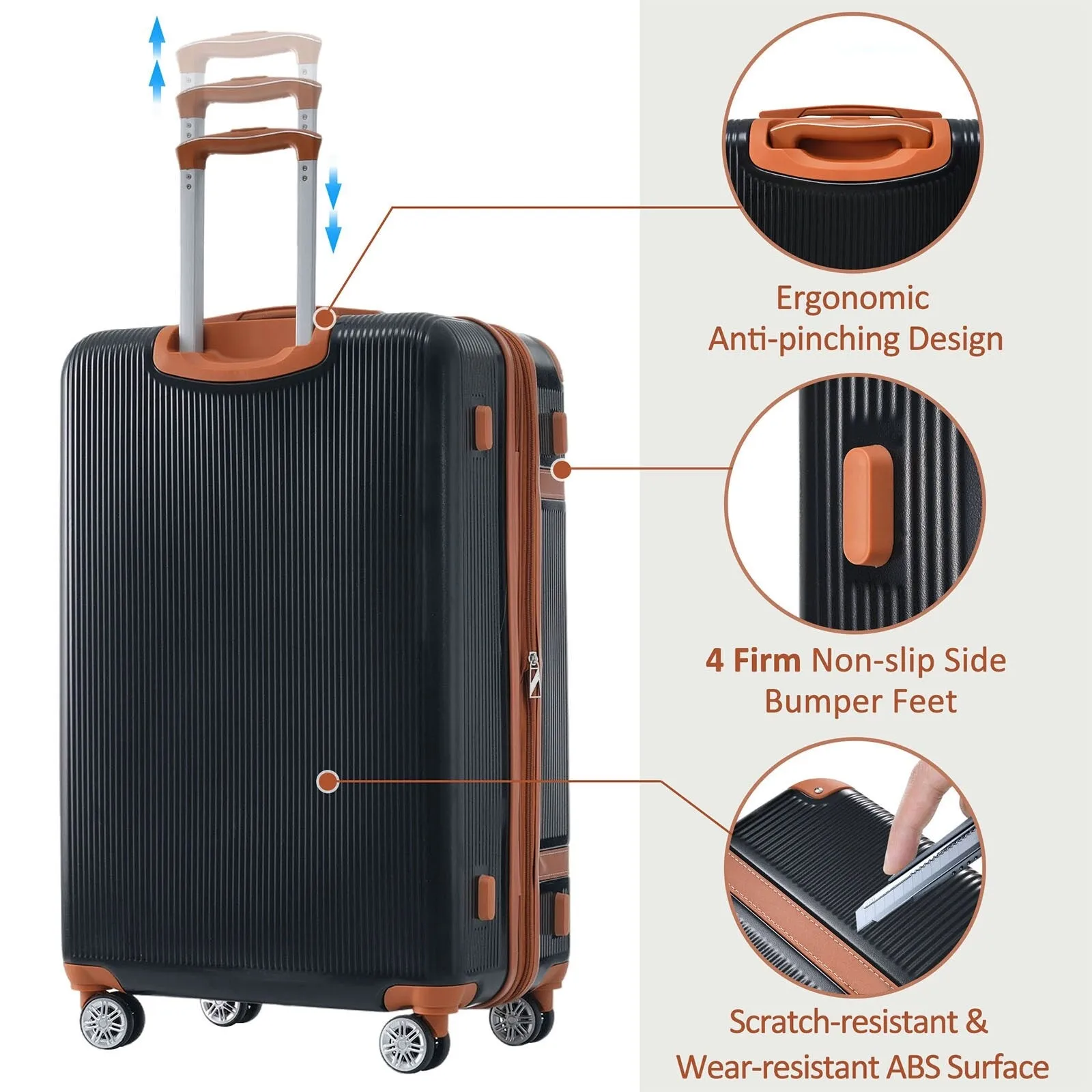 3 Piece Expansion Luggage Sets with Spinner Wheels and TSA Lock, Hardshell Suitcase with Telescopic Handle (20''24''28'')