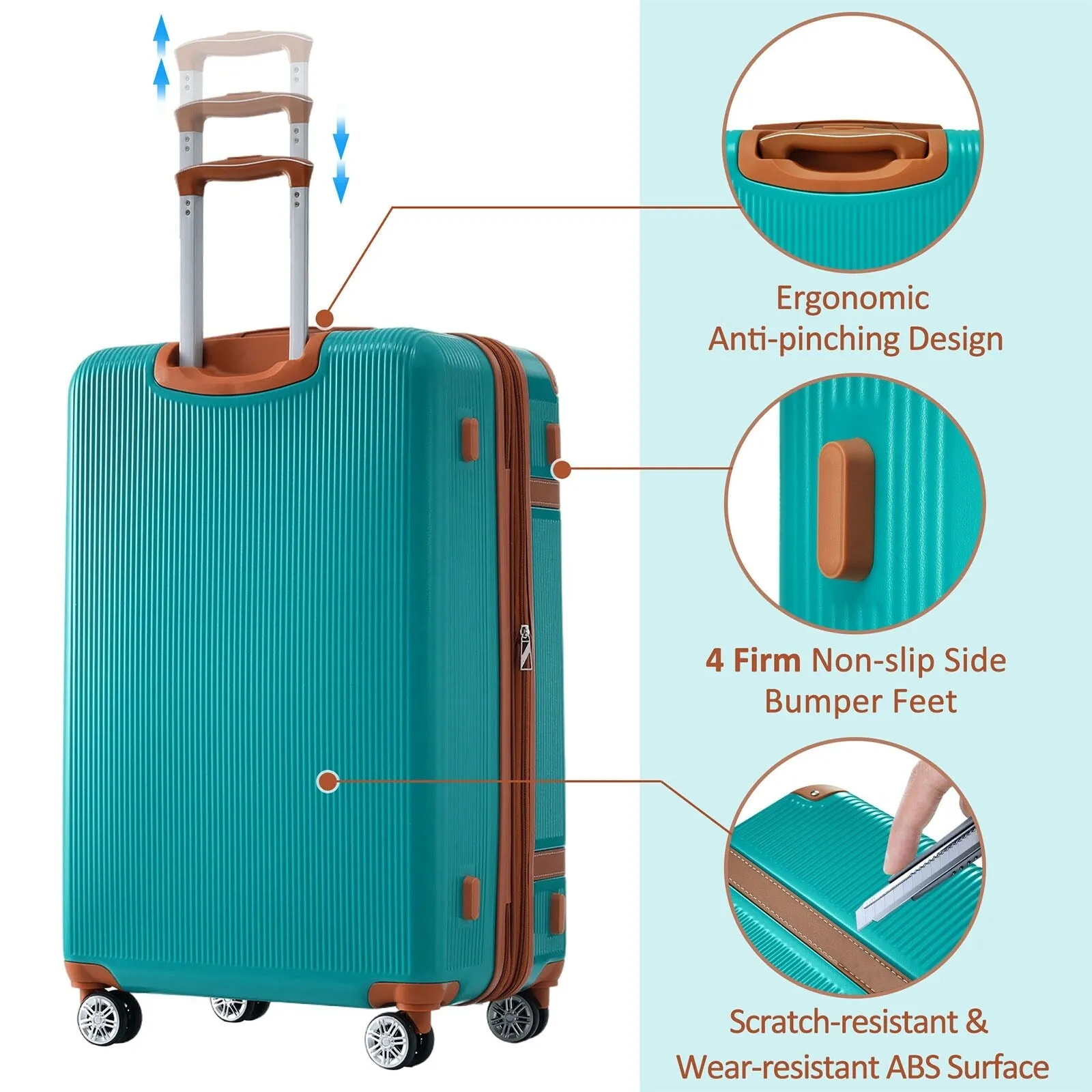 3 Piece Expansion Luggage Sets with Spinner Wheels and TSA Lock, Hardshell Suitcase with Telescopic Handle (20''24''28'')