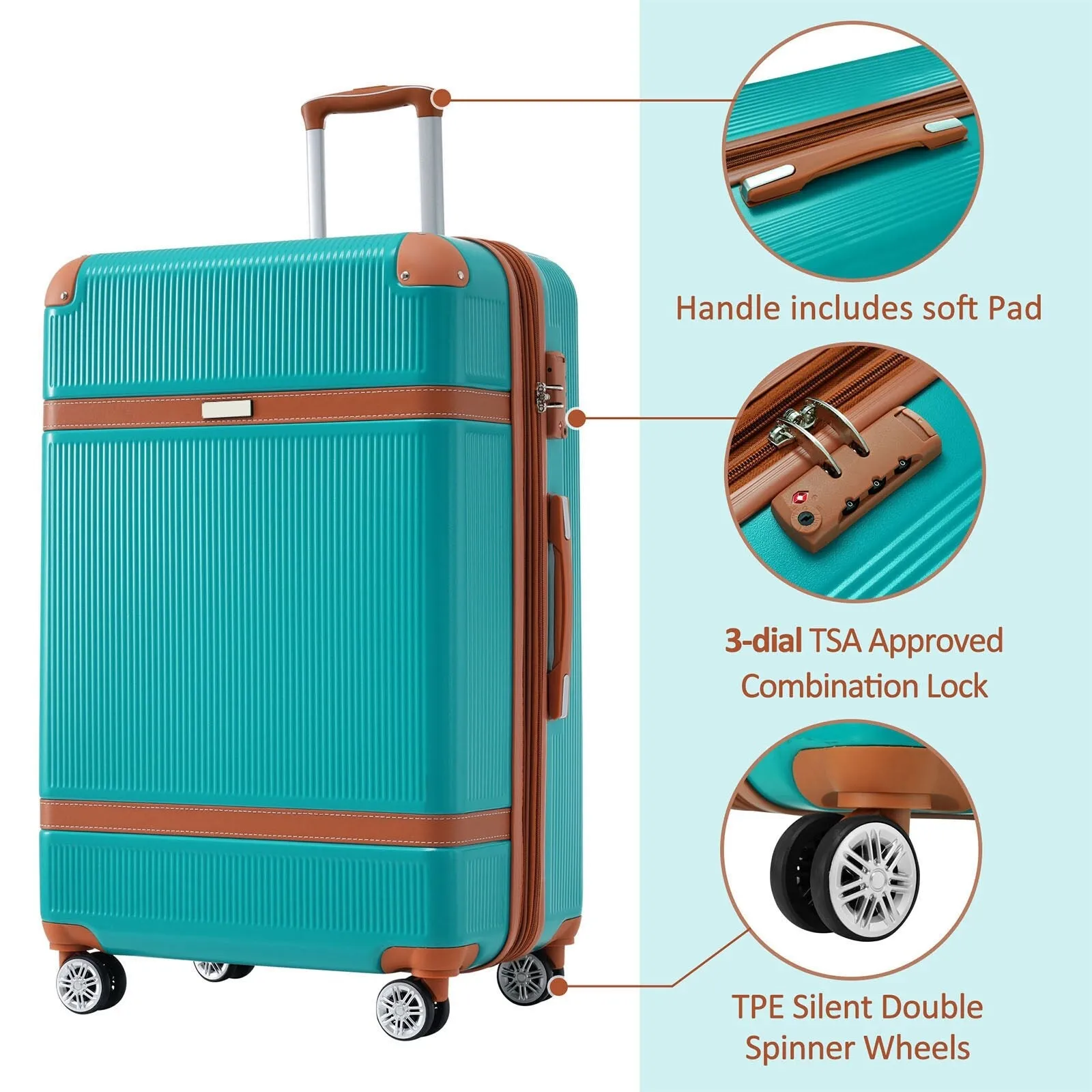 3 Piece Expansion Luggage Sets with Spinner Wheels and TSA Lock, Hardshell Suitcase with Telescopic Handle (20''24''28'')