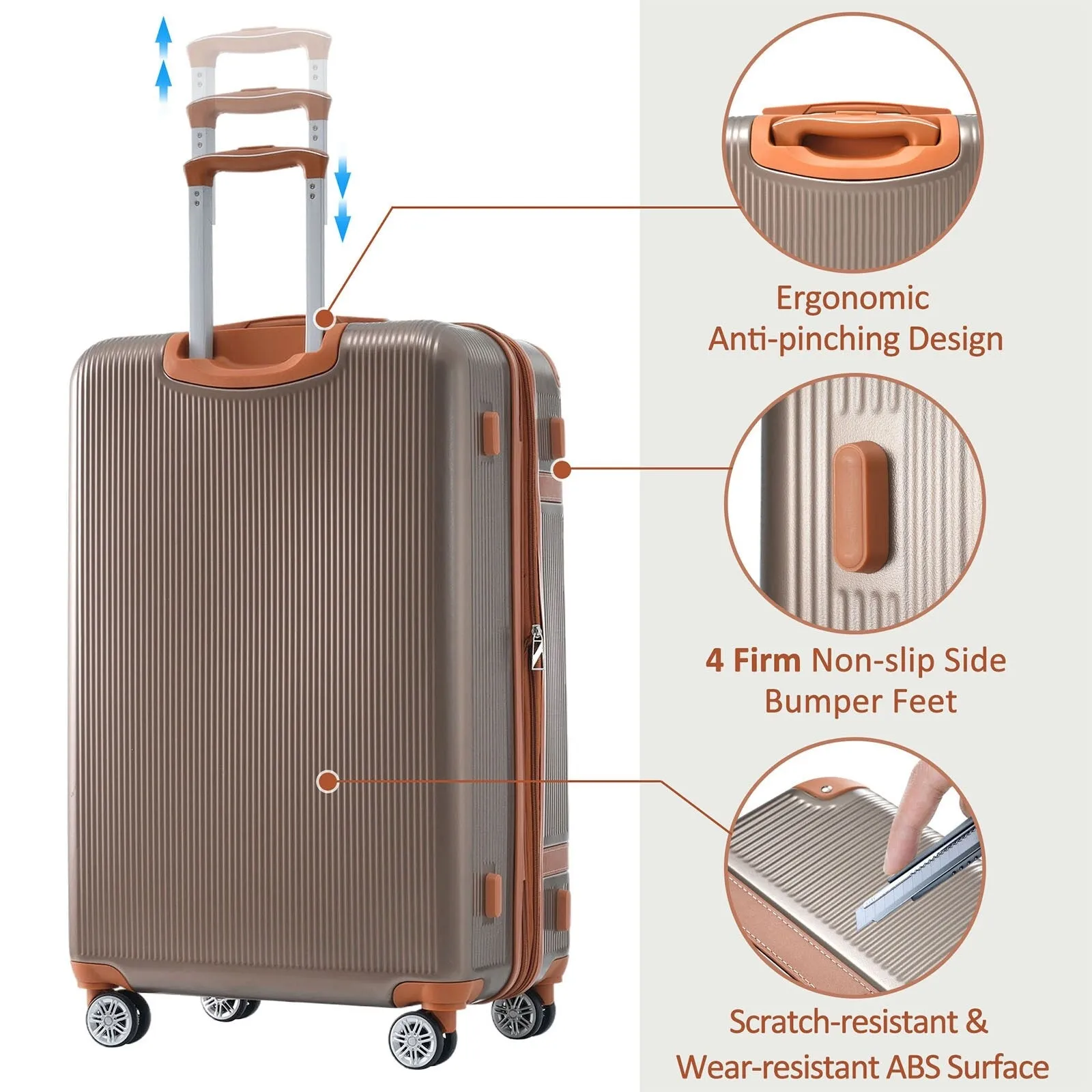 3 Piece Expansion Luggage Sets with Spinner Wheels and TSA Lock, Hardshell Suitcase with Telescopic Handle (20''24''28'')