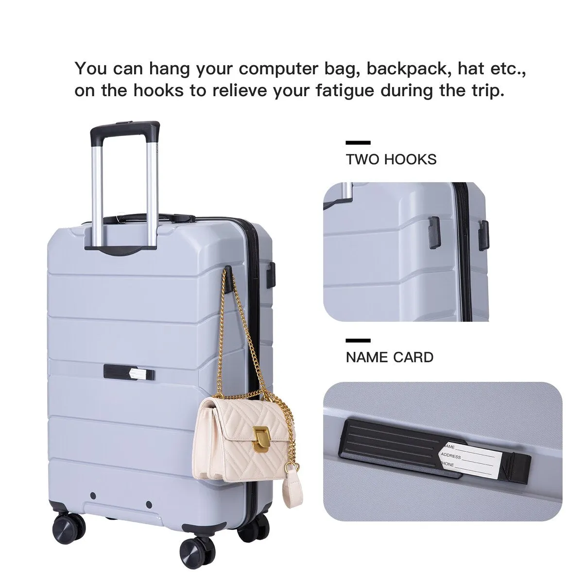3-Piece Hardshell Suitcase Set PP Luggage Sets with TSA Lock