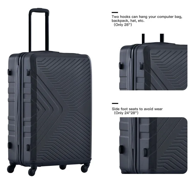 3 Piece Luggage Sets ABS Lightweight Suitcase with Two Hooks, Spinner Wheels, TSA Lock, (20/24/28)