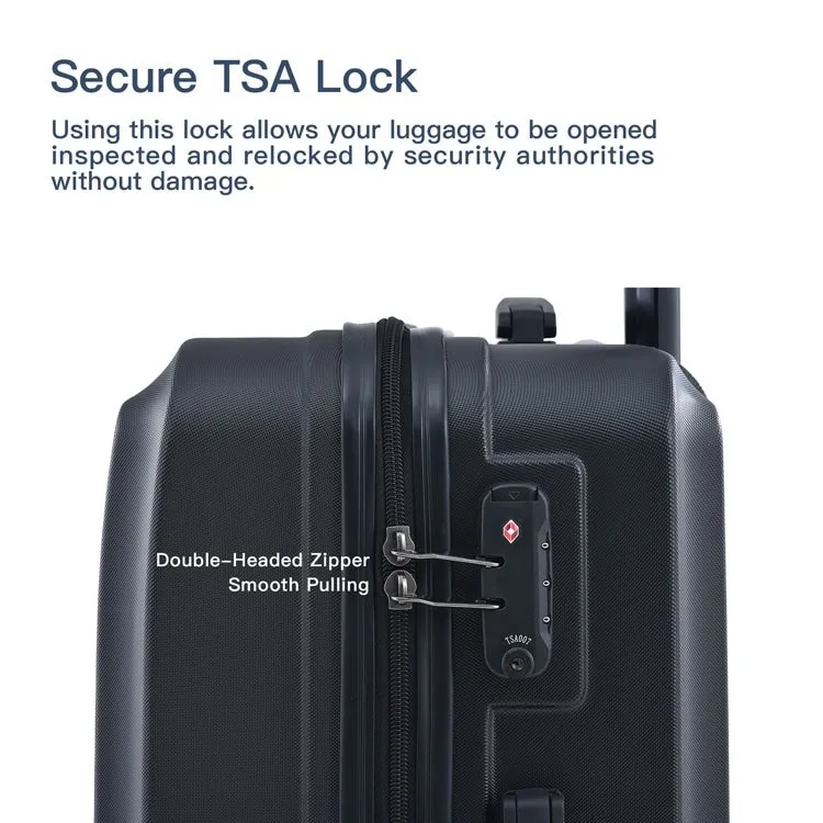 3 Piece Luggage Sets ABS Lightweight Suitcase with Two Hooks, Spinner Wheels, TSA Lock, (20/24/28)