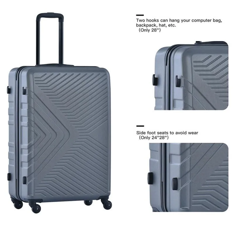 3 Piece Luggage Sets Lightweight ABS Suitcase with Hooks & TSA Lock