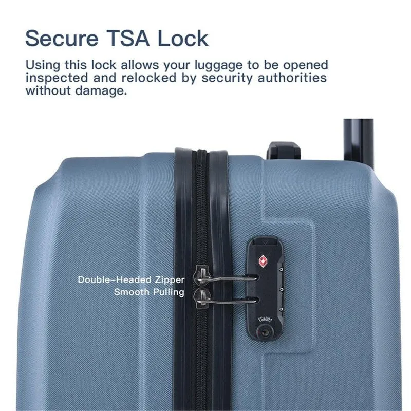 3 Piece Luggage Sets Lightweight ABS Suitcase with Hooks & TSA Lock