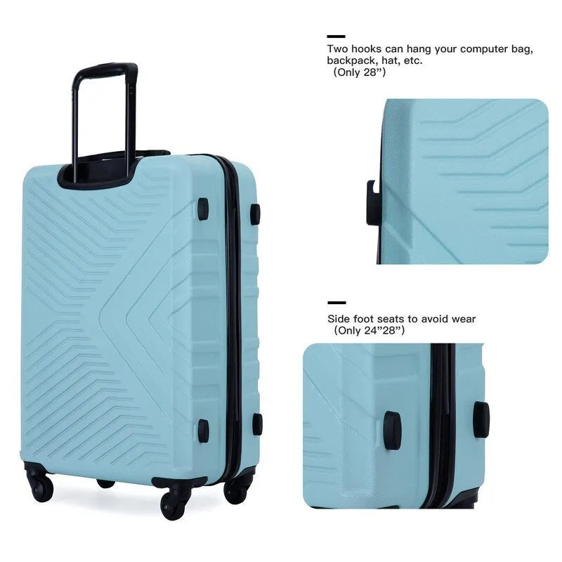 3 Piece Luggage Sets Lightweight ABS Suitcase with Hooks & TSA Lock