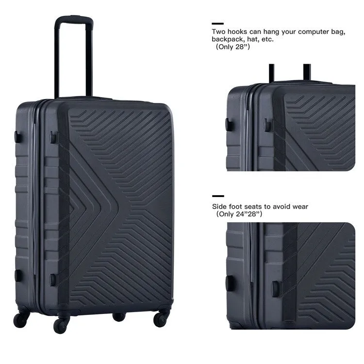 3 Piece Luggage Sets Lightweight ABS Suitcase with Hooks & TSA Lock
