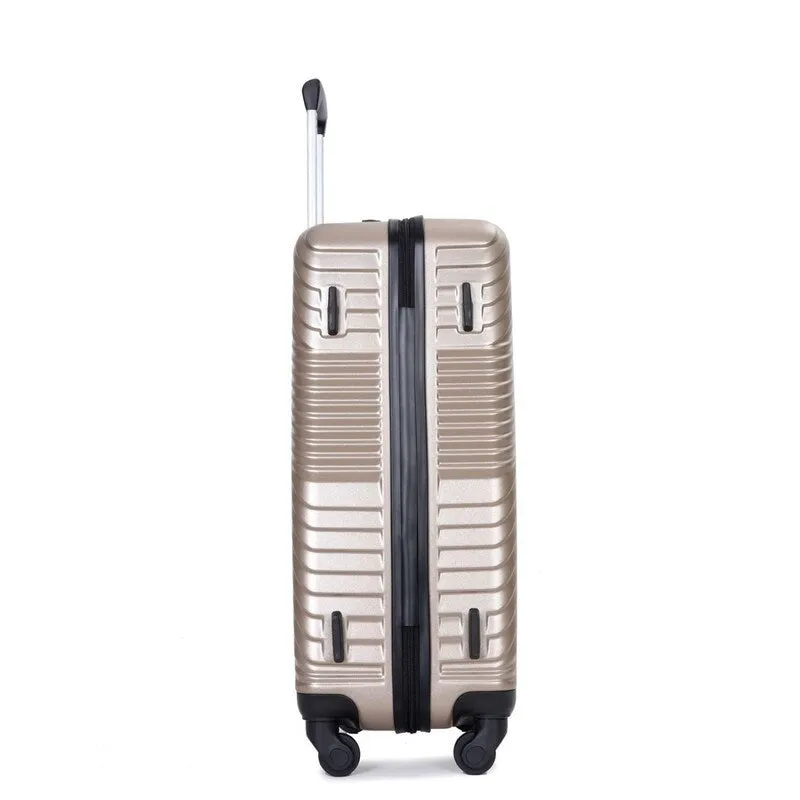 3 Piece PC ABS Suitcase Luggage Sets with Two Hooks and Spinner Wheels,Gold