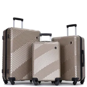 3 Piece PC ABS Suitcase Luggage Sets with Two Hooks and Spinner Wheels,Gold