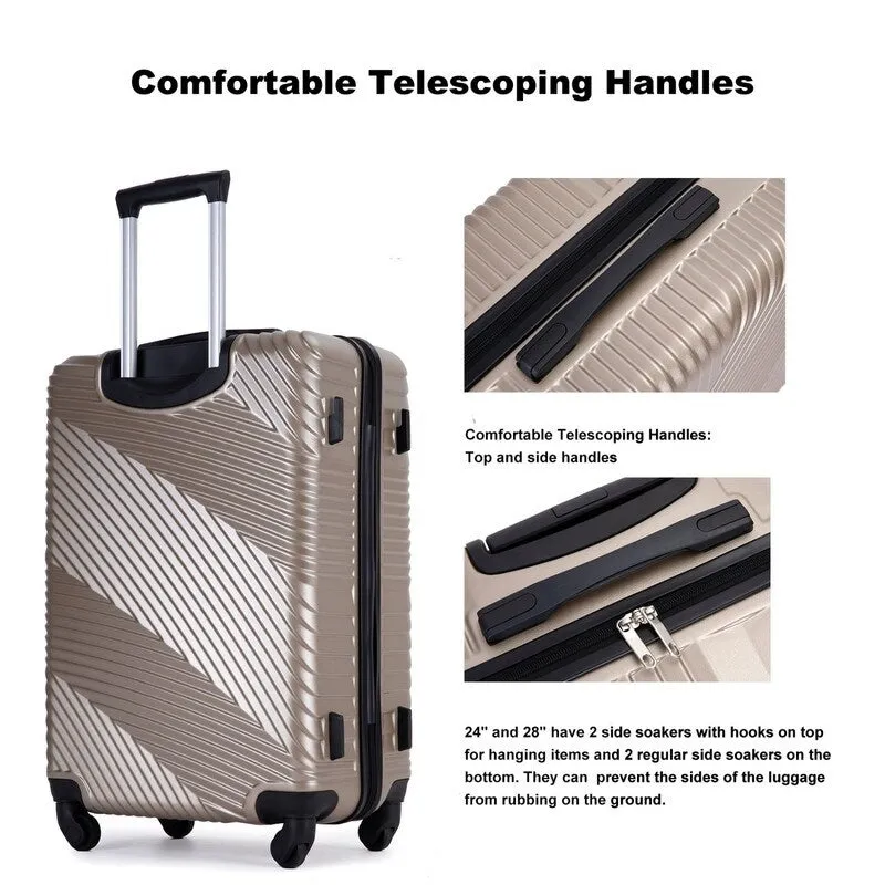 3 Piece PC ABS Suitcase Luggage Sets with Two Hooks and Spinner Wheels,Gold