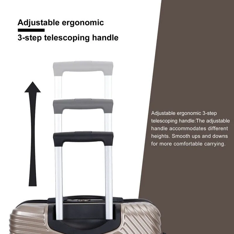 3 Piece PC ABS Suitcase Luggage Sets with Two Hooks and Spinner Wheels,Gold