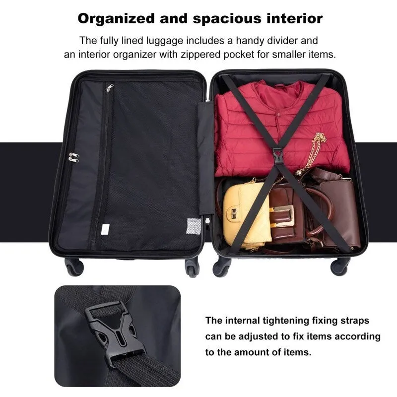 3 Piece PC ABS Suitcase Luggage Sets with Two Hooks and Spinner Wheels,Gray