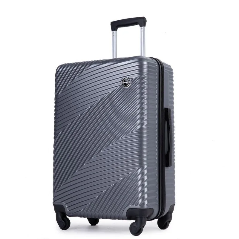 3 Piece PC ABS Suitcase Luggage Sets with Two Hooks and Spinner Wheels,Gray