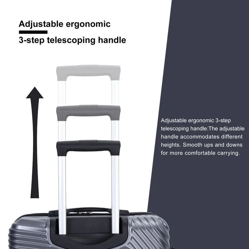 3 Piece PC ABS Suitcase Luggage Sets with Two Hooks and Spinner Wheels,Gray